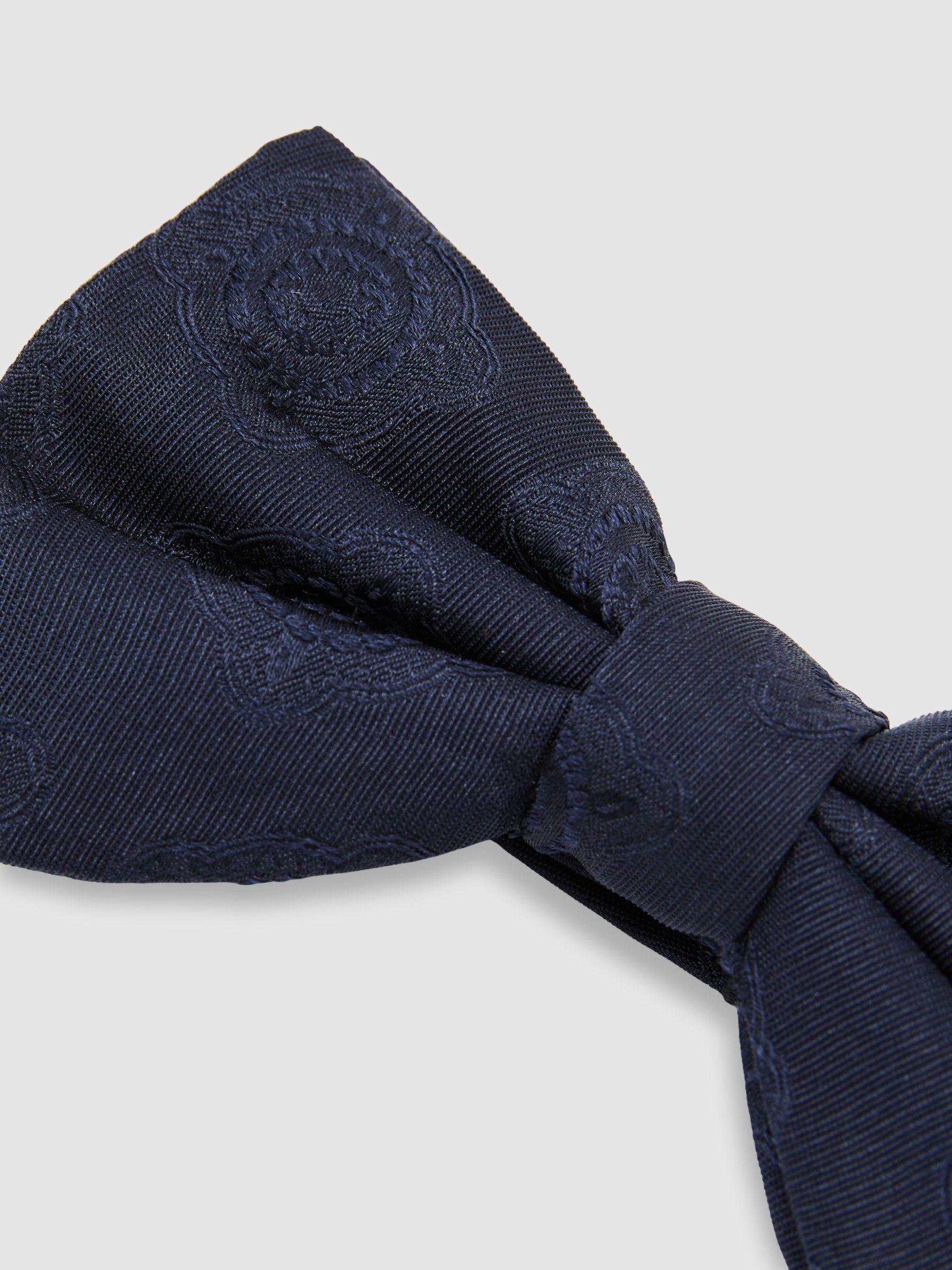 Silk Jacquard Bow Tie in Navy - Image 4 of 4
