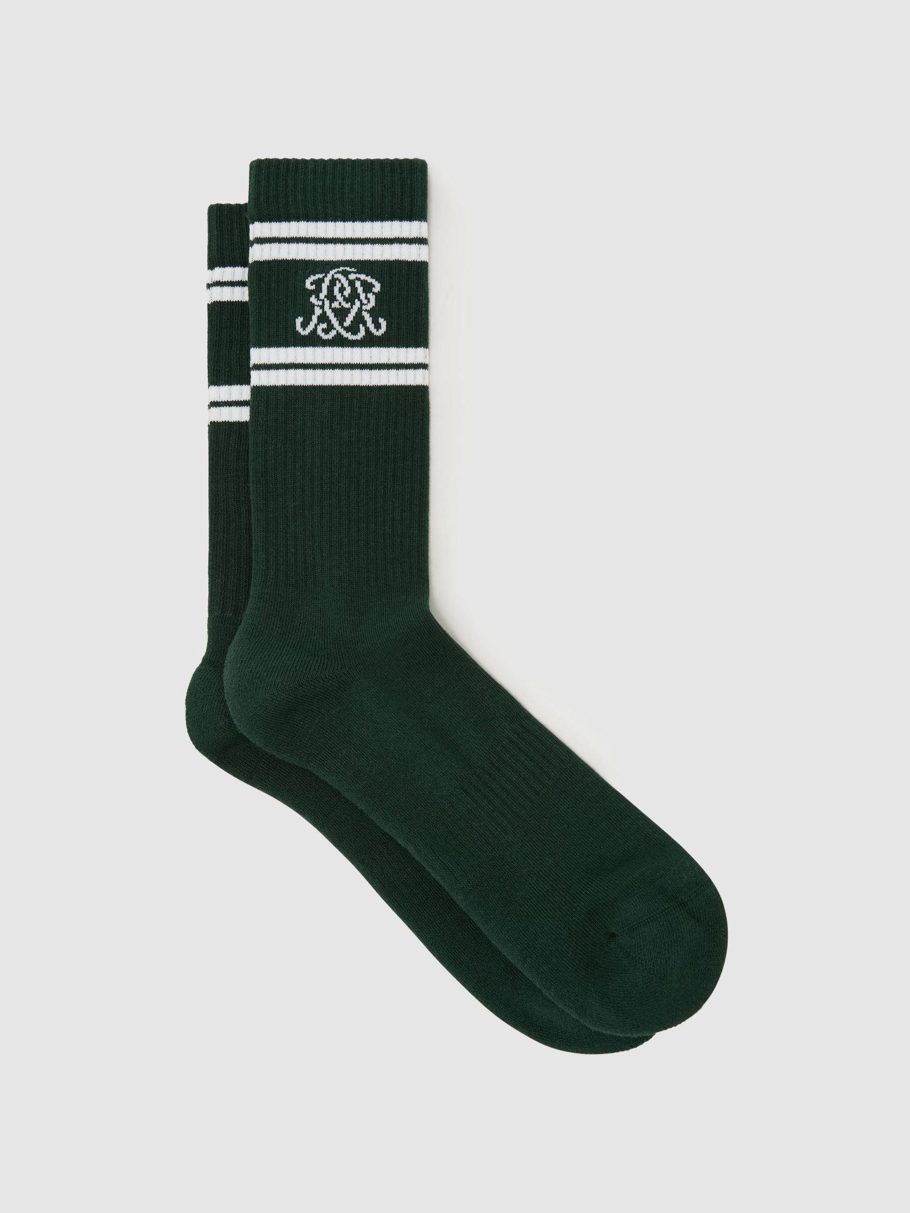 Monogram Cotton-Blend Rib Sport Socks in Green/White - Image 2 of 4