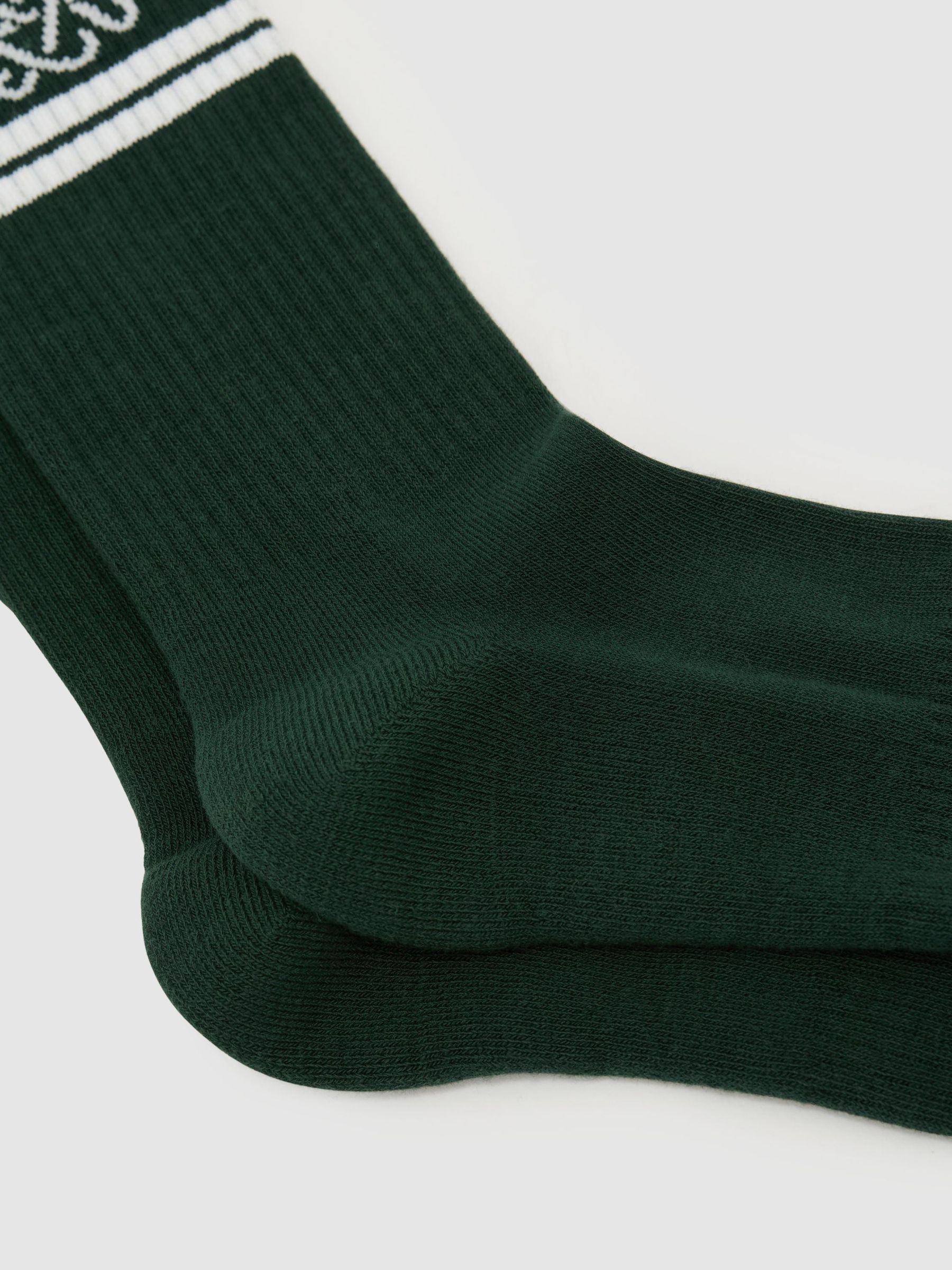 Monogram Cotton-Blend Rib Sport Socks in Green/White - Image 3 of 4