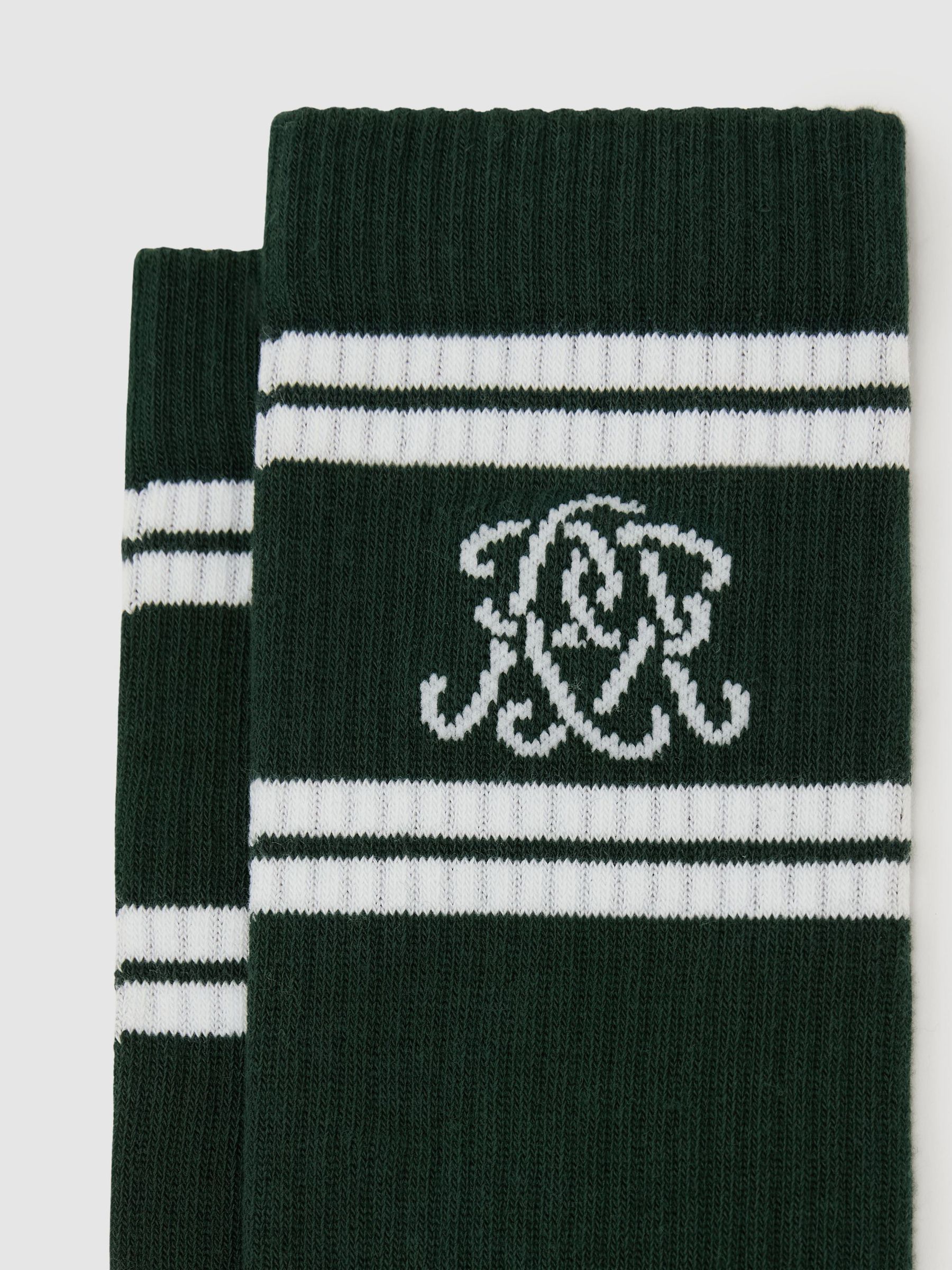 Monogram Cotton-Blend Rib Sport Socks in Green/White - Image 4 of 4