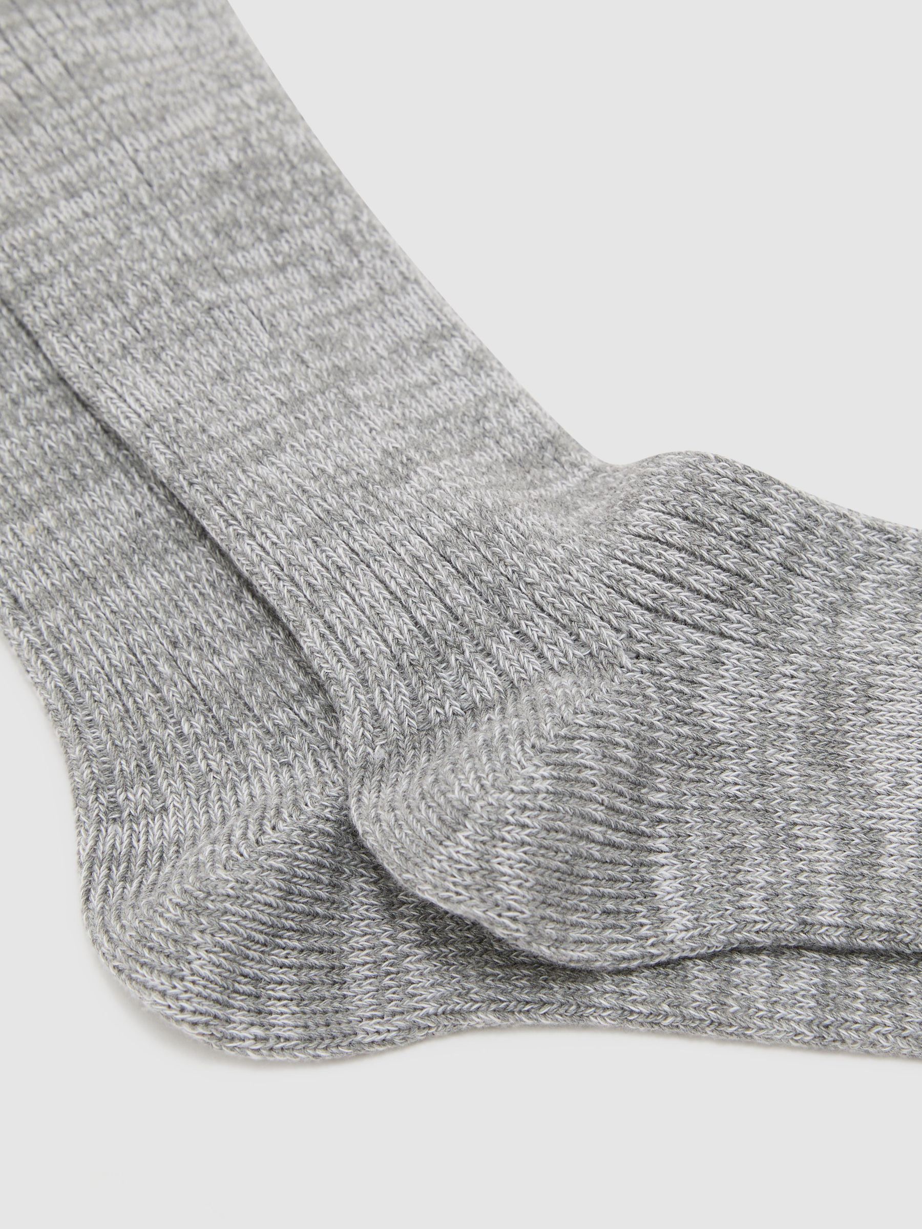 Cotton-Blend Contrast-Stripe Socks in Soft Grey Melange - Image 2 of 3