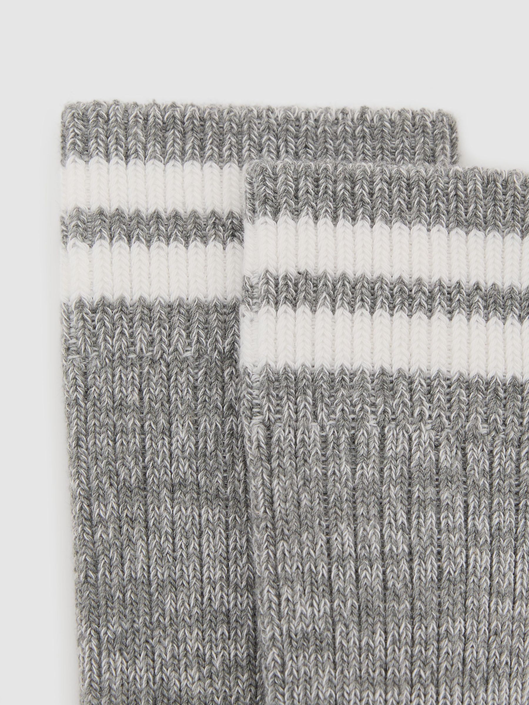 Cotton-Blend Contrast-Stripe Socks in Soft Grey Melange - Image 3 of 3