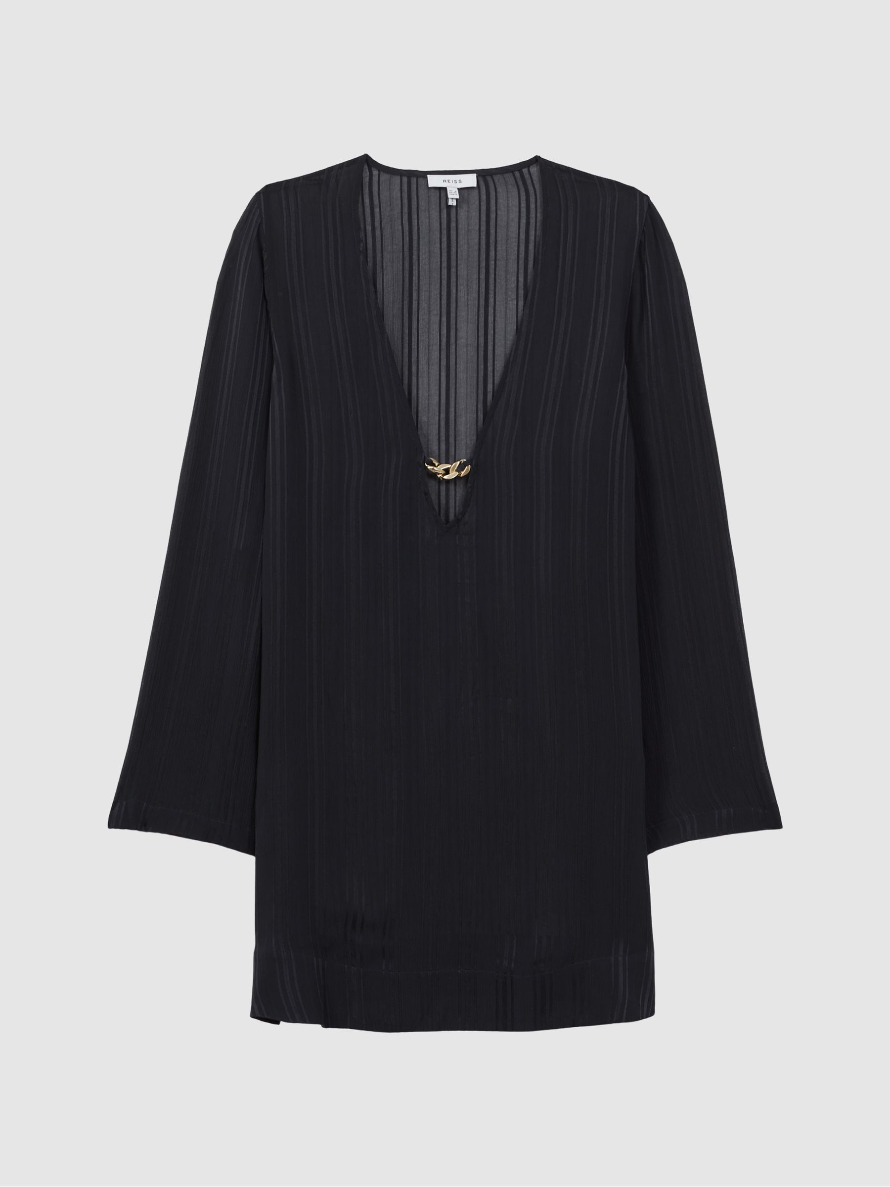 Sheer Plunge Neck Kaftan in Navy - Image 2 of 5