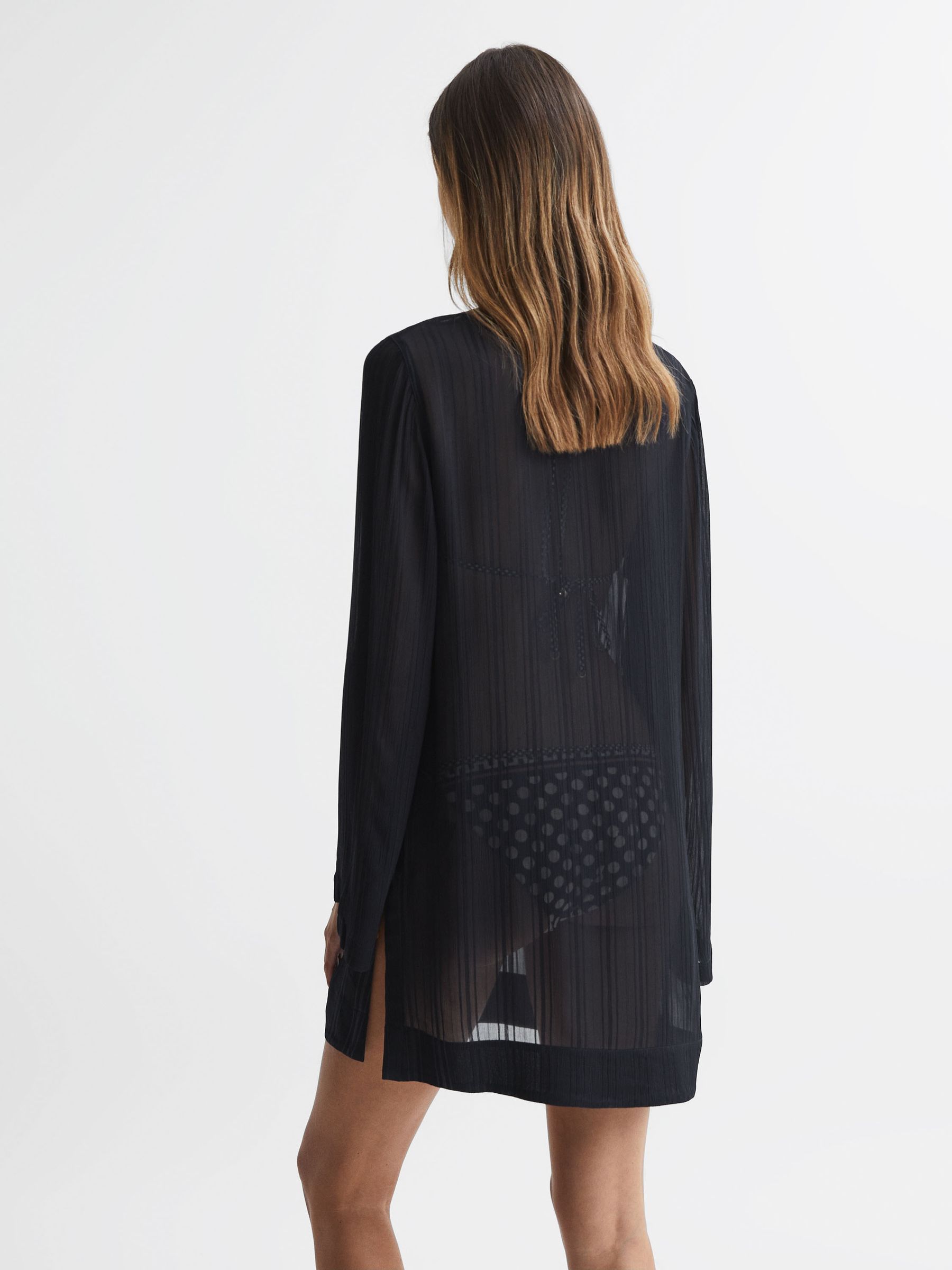 Sheer Plunge Neck Kaftan in Navy - Image 5 of 5