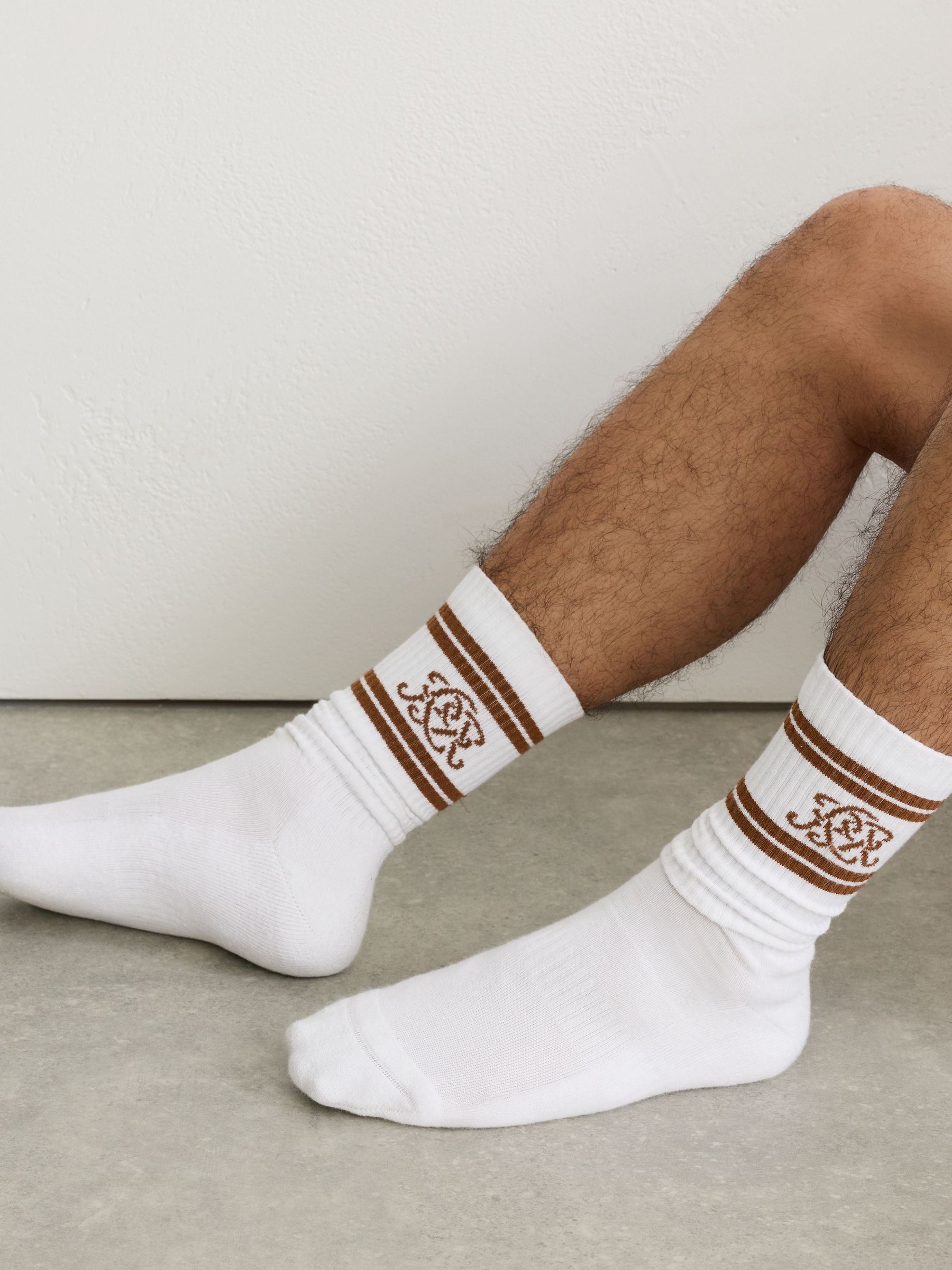 Monogram Cotton-Blend Rib Sport Socks in White/Camel Brown - Image 2 of 4