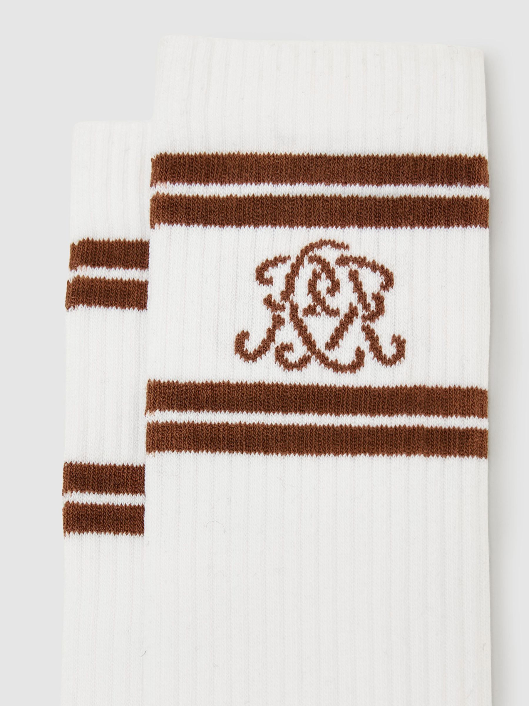 Monogram Cotton-Blend Rib Sport Socks in White/Camel Brown - Image 4 of 4