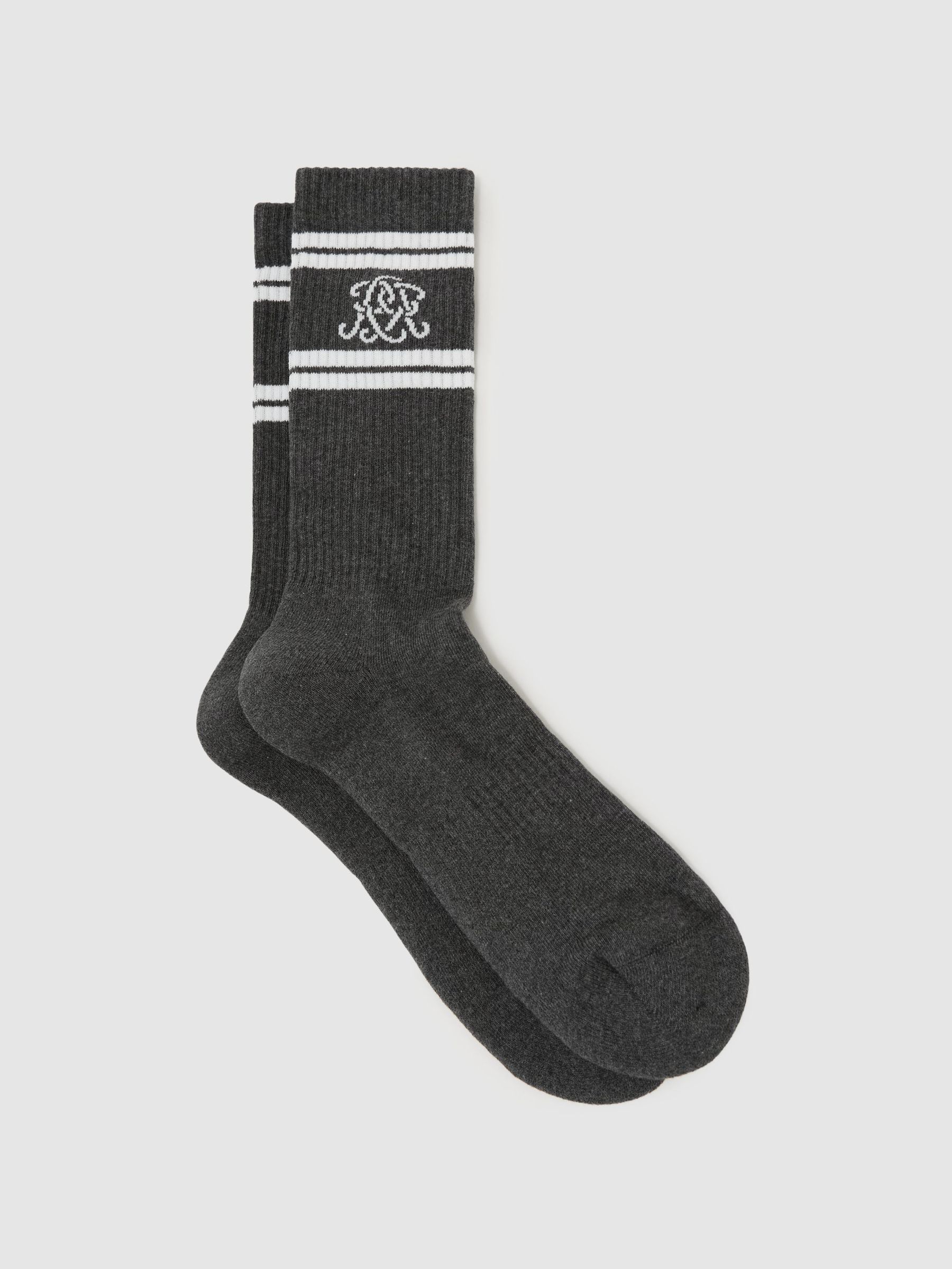 Monogram Cotton-Blend Rib Sport Socks in Charcoal Grey/White - Image 2 of 4