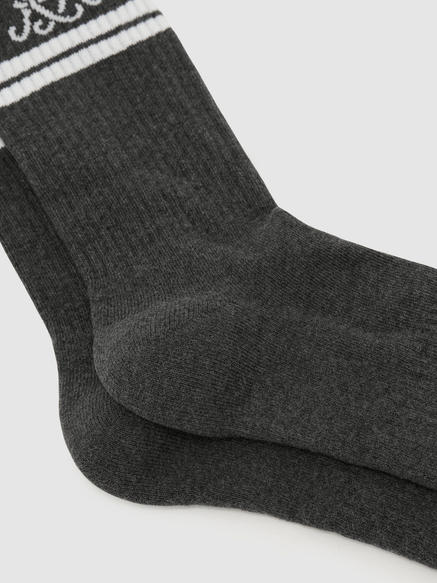 Monogram Cotton-Blend Rib Sport Socks in Charcoal Grey/White - Image 3 of 4