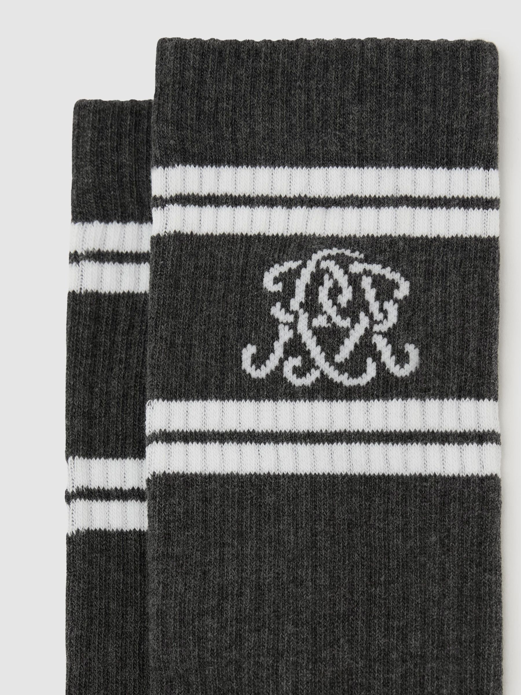 Monogram Cotton-Blend Rib Sport Socks in Charcoal Grey/White - Image 4 of 4