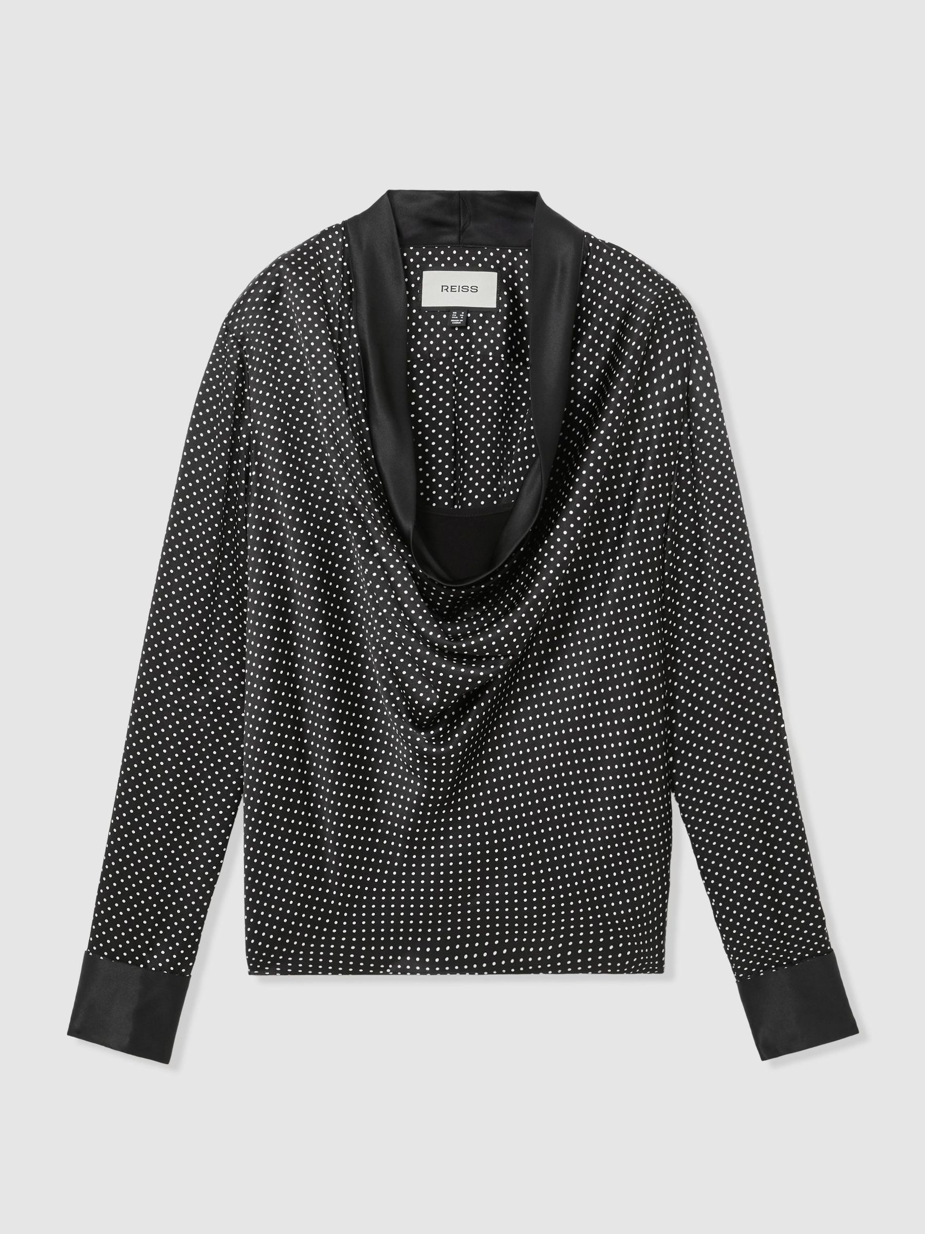 Silk Polka-Dot Cowl-Neck Blouse in Black/Ivory - Image 2 of 7