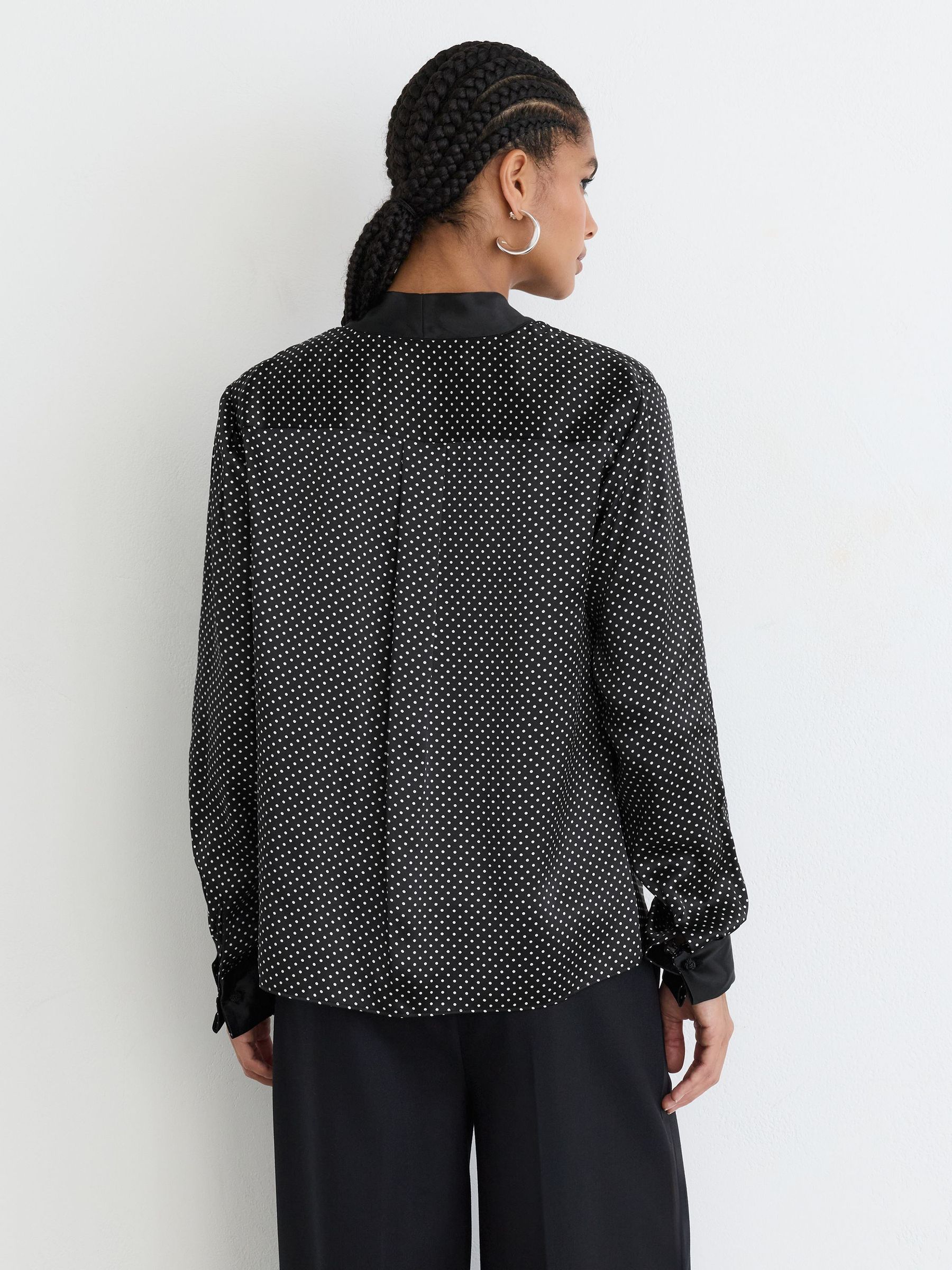 Silk Polka-Dot Cowl-Neck Blouse in Black/Ivory - Image 6 of 7