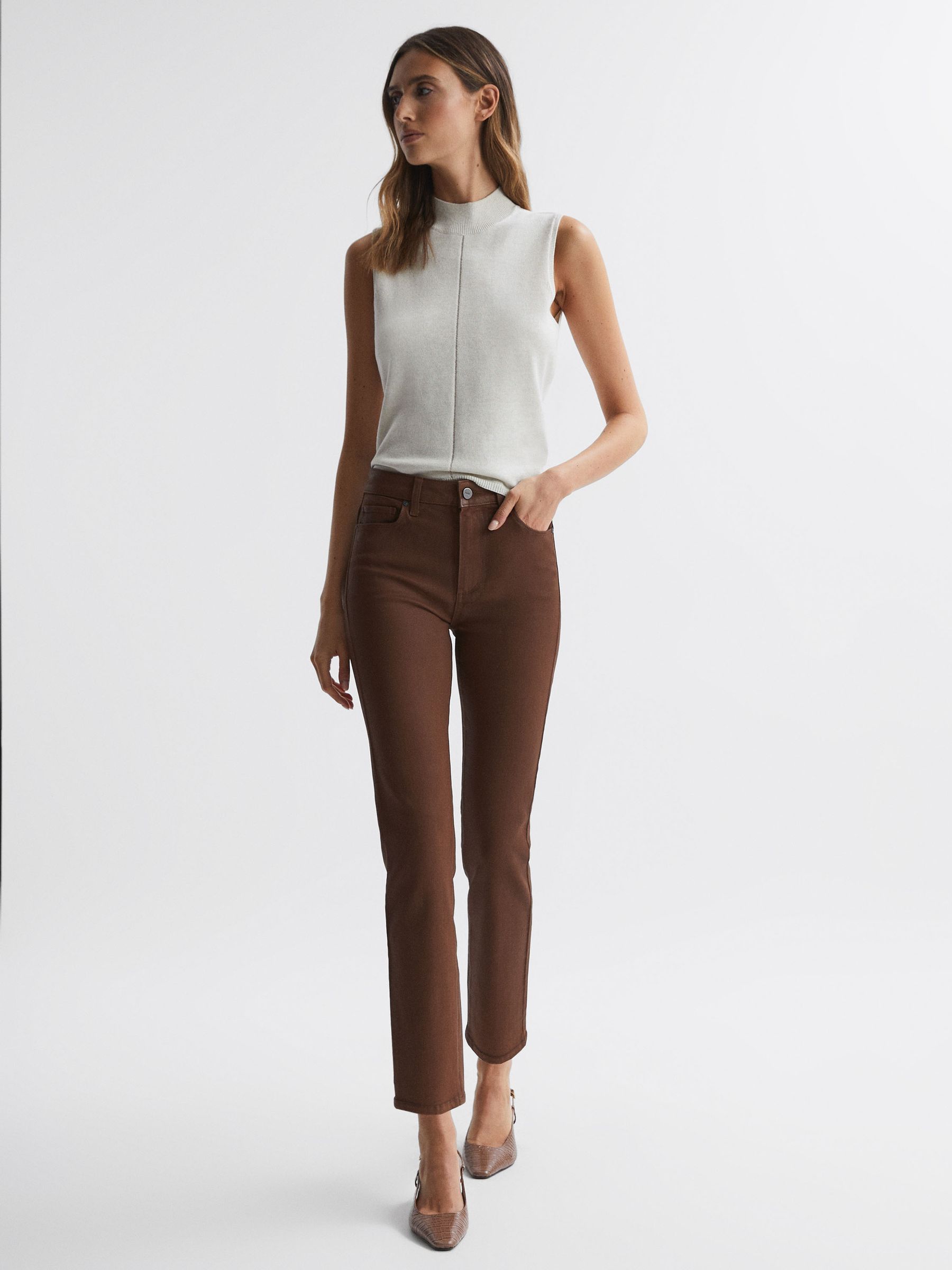 Paige Mid Rise Cropped Jeans in Cognac Luxe - Image 3 of 5