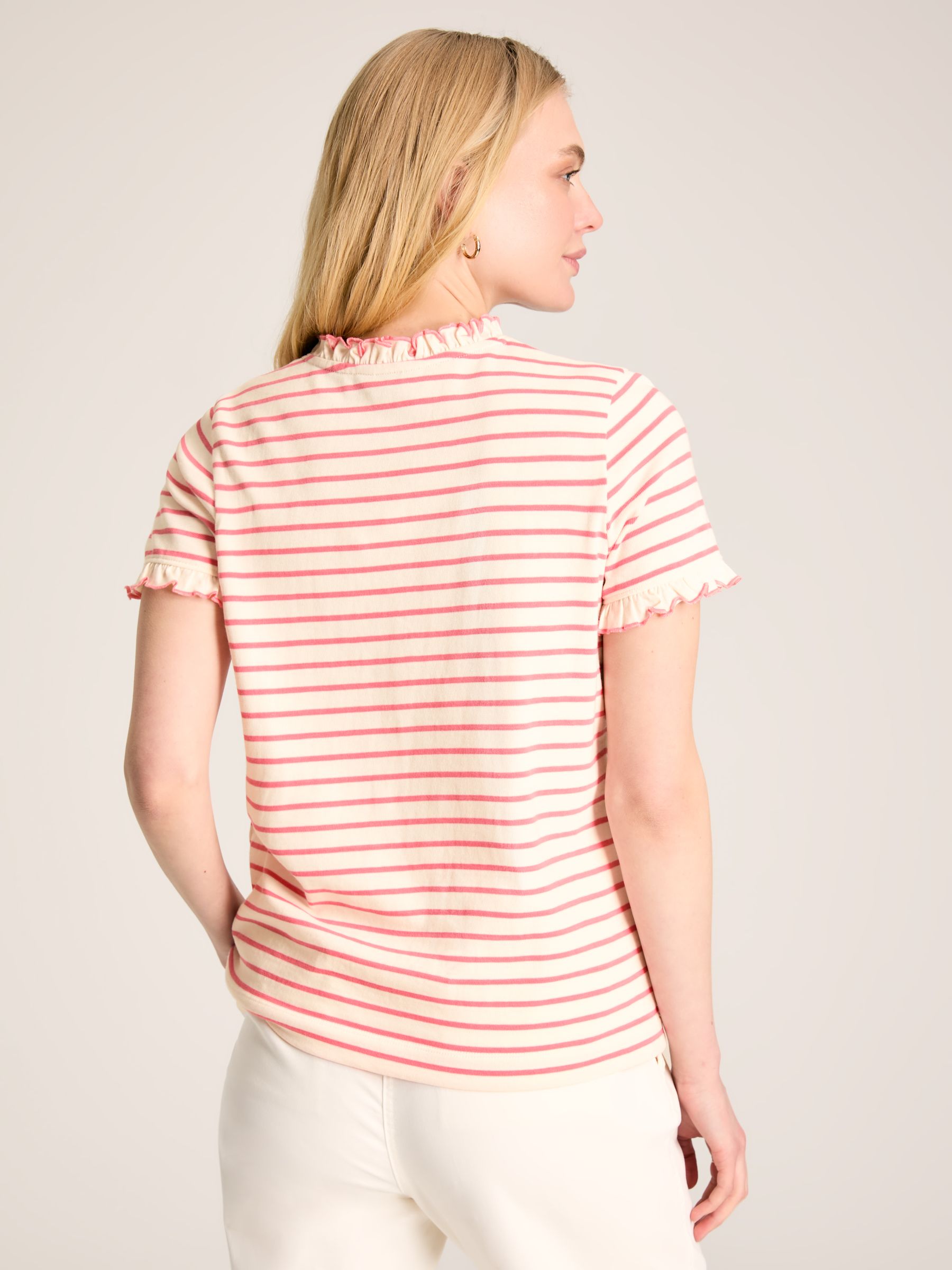 Daisy Pink/Cream Short Sleeve Frilled Neck Top - Image 2 of 7