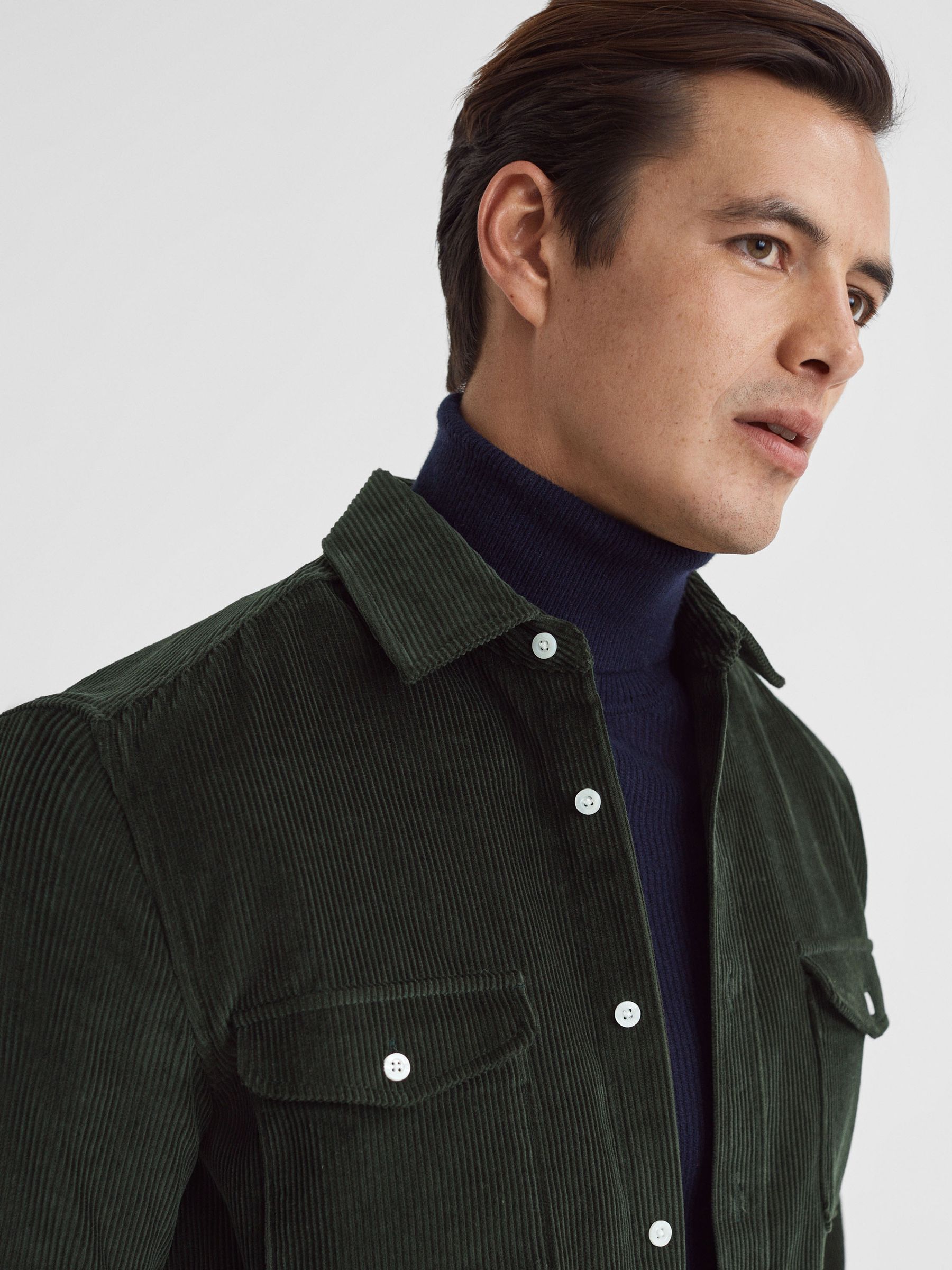 Corduroy Twin Pocket Overshirt in Emerald - Image 4 of 5