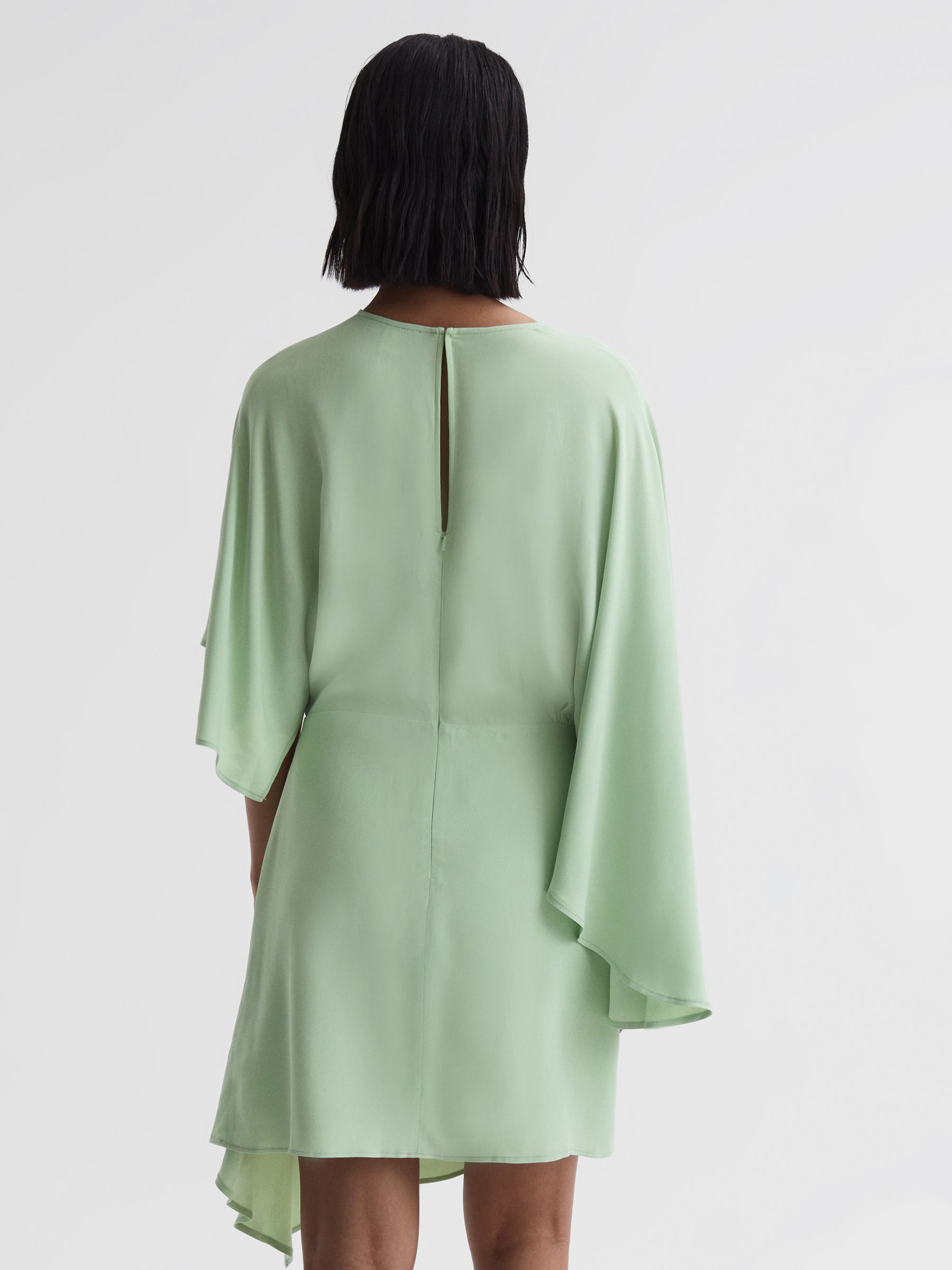 Cape Sleeve Asymmetric Mini Dress in Sage - Image 4 of 5