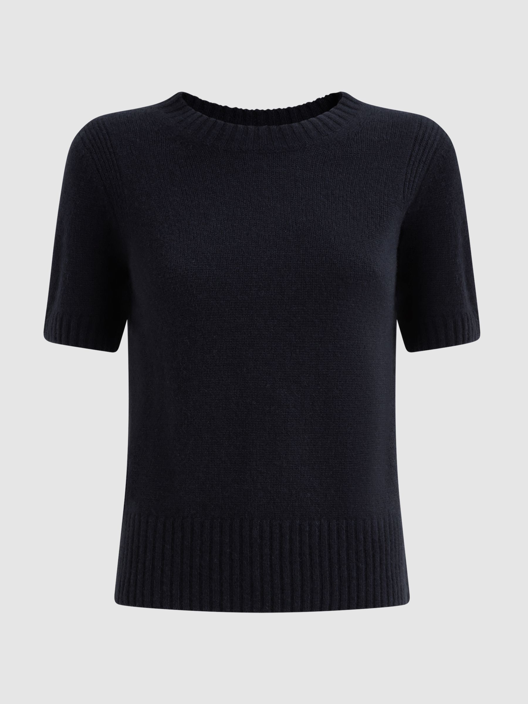 Cashmere Short Sleeve Crew Neck T-Shirt in Navy - Image 2 of 5