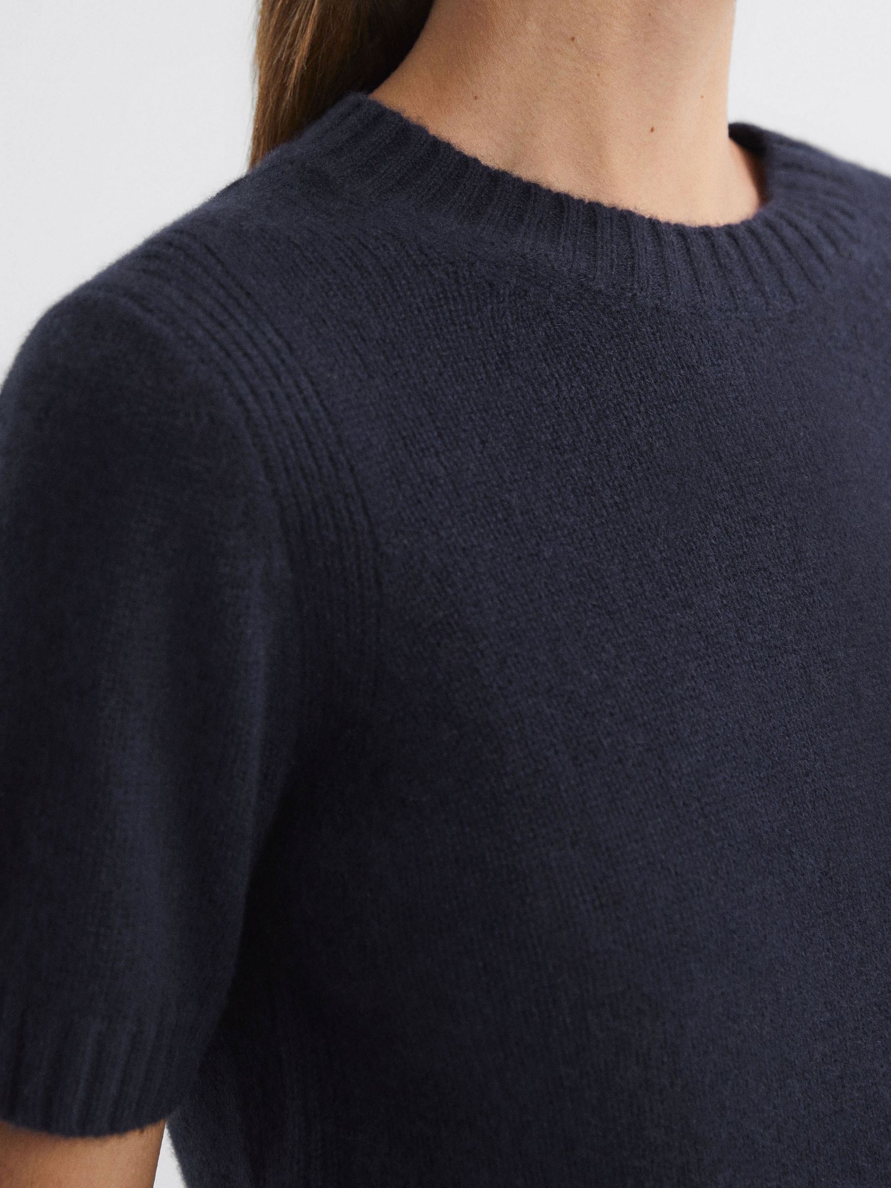 Cashmere Short Sleeve Crew Neck T-Shirt in Navy - Image 4 of 5