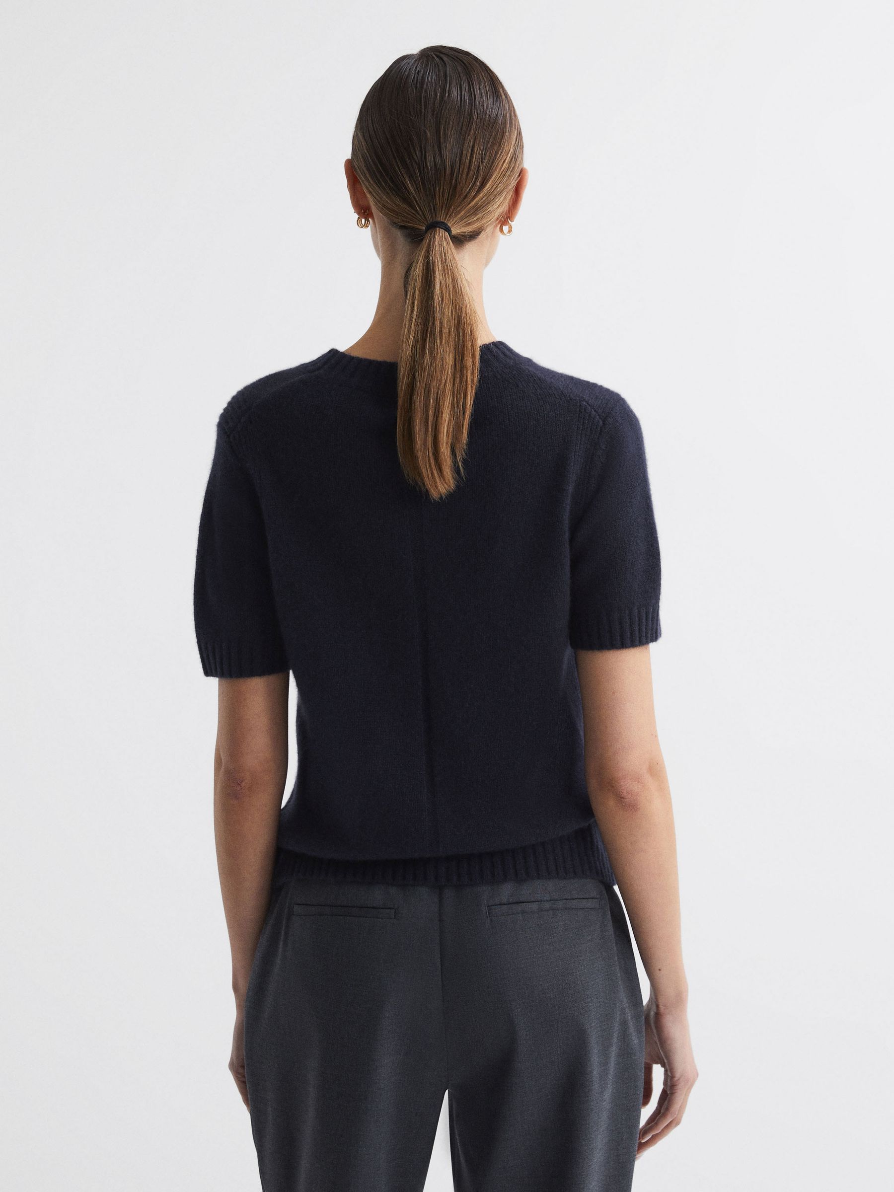 Cashmere Short Sleeve Crew Neck T-Shirt in Navy - Image 5 of 5