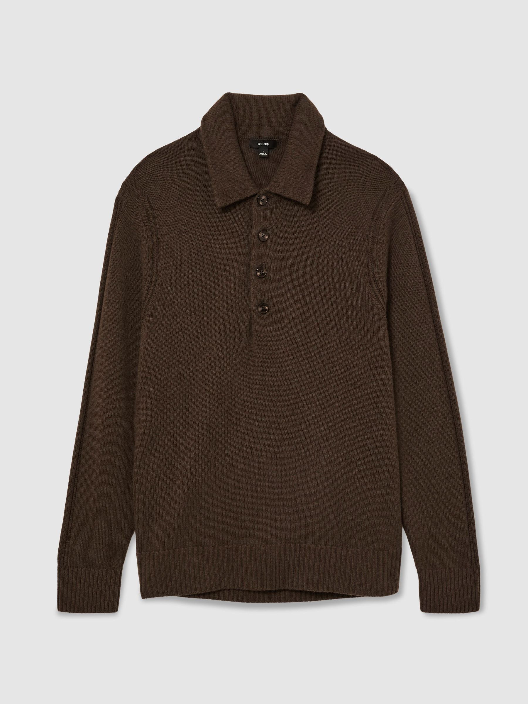 Wool-Blend Polo Jumper with Cashmere in Soft Brown - Image 2 of 6 Wool-Blend Polo Jumper with Cashmere in Soft Brown - Image 2 of 6
