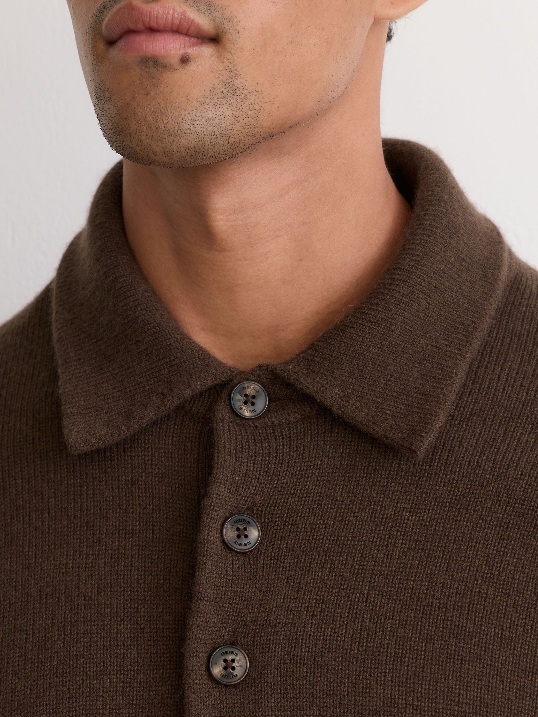 Wool-Blend Polo Jumper with Cashmere in Soft Brown - Image 3 of 6