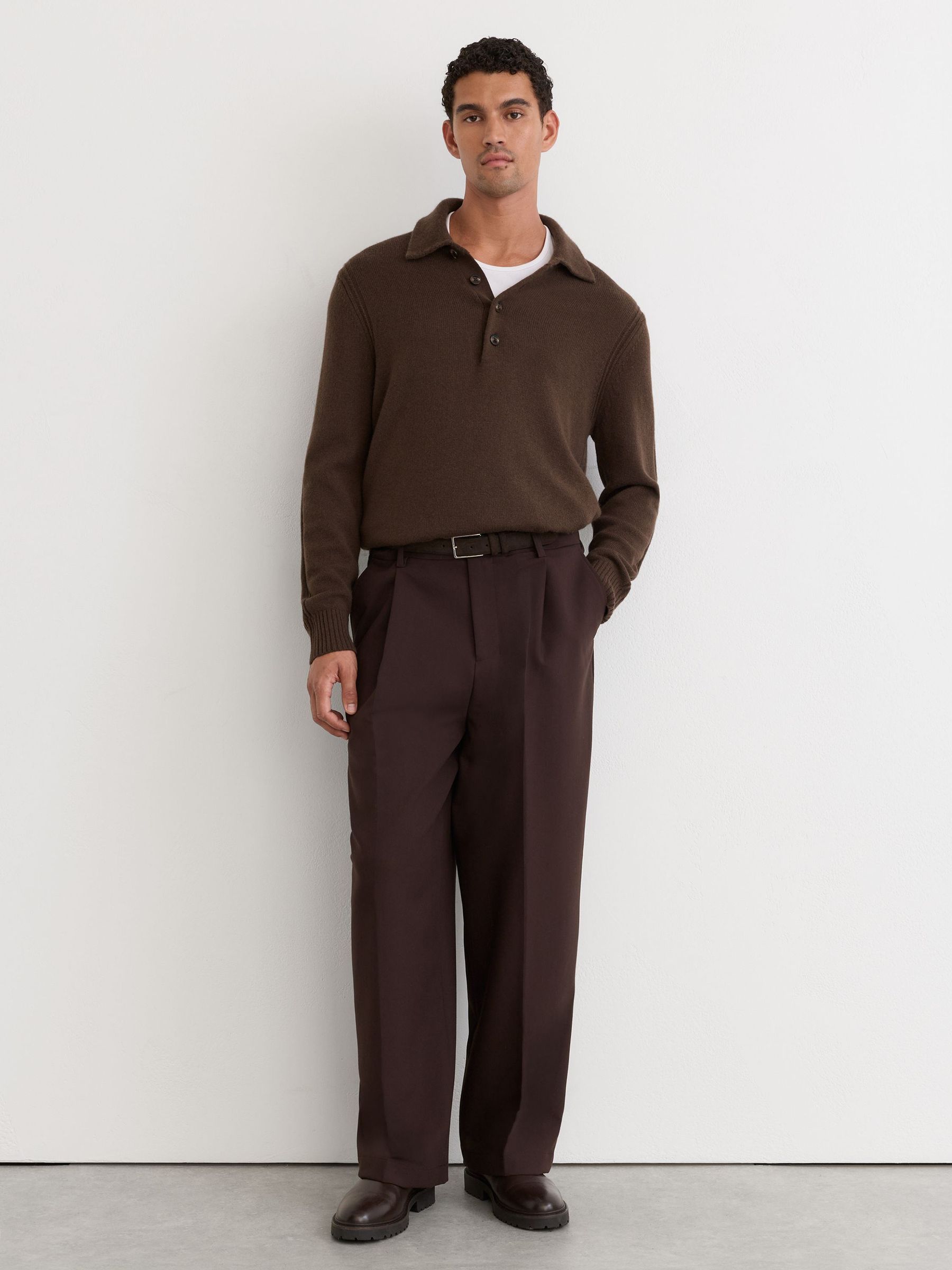 Wool-Blend Polo Jumper with Cashmere in Soft Brown - Image 4 of 6