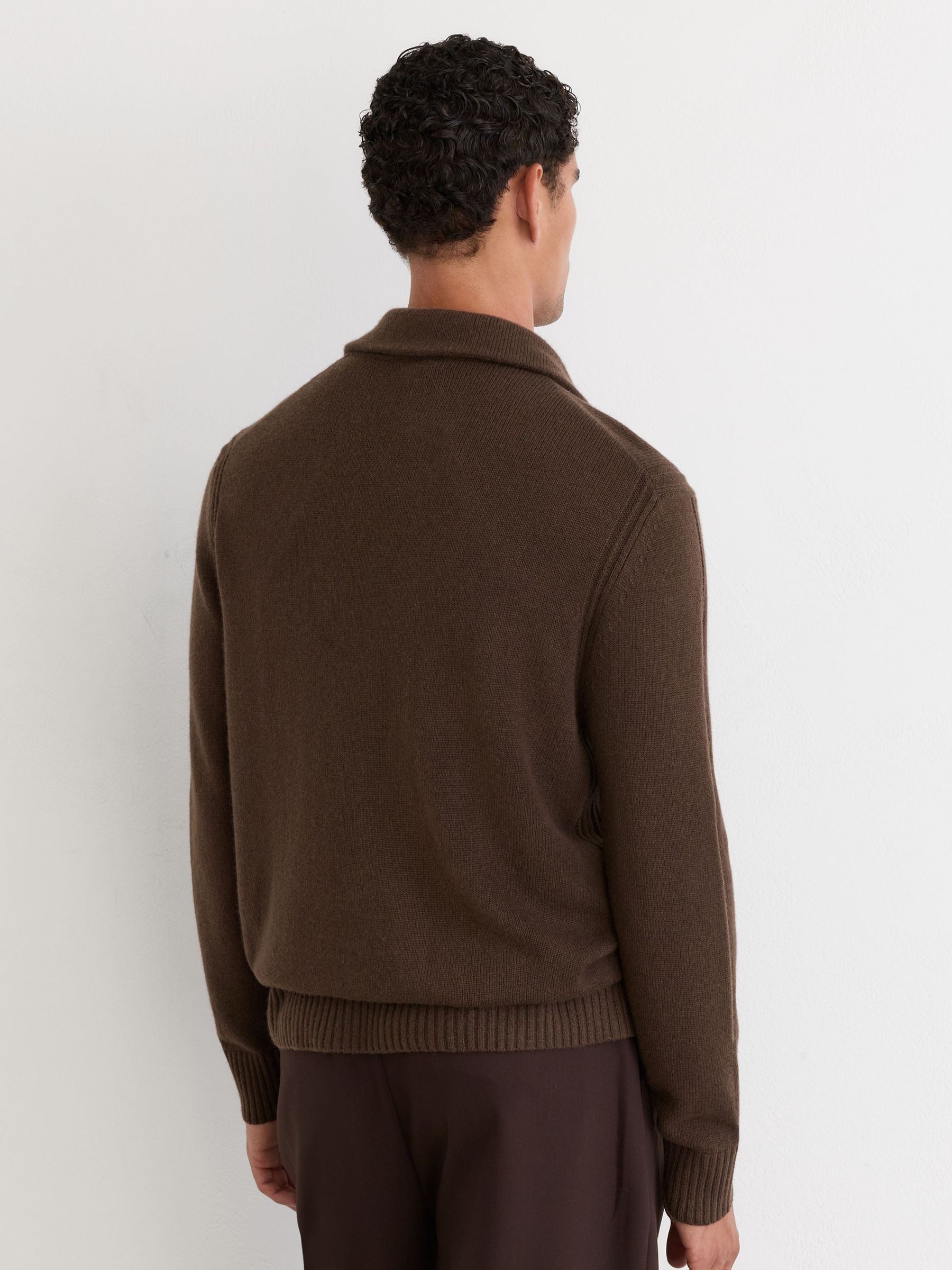 Wool-Blend Polo Jumper with Cashmere in Soft Brown - Image 5 of 6