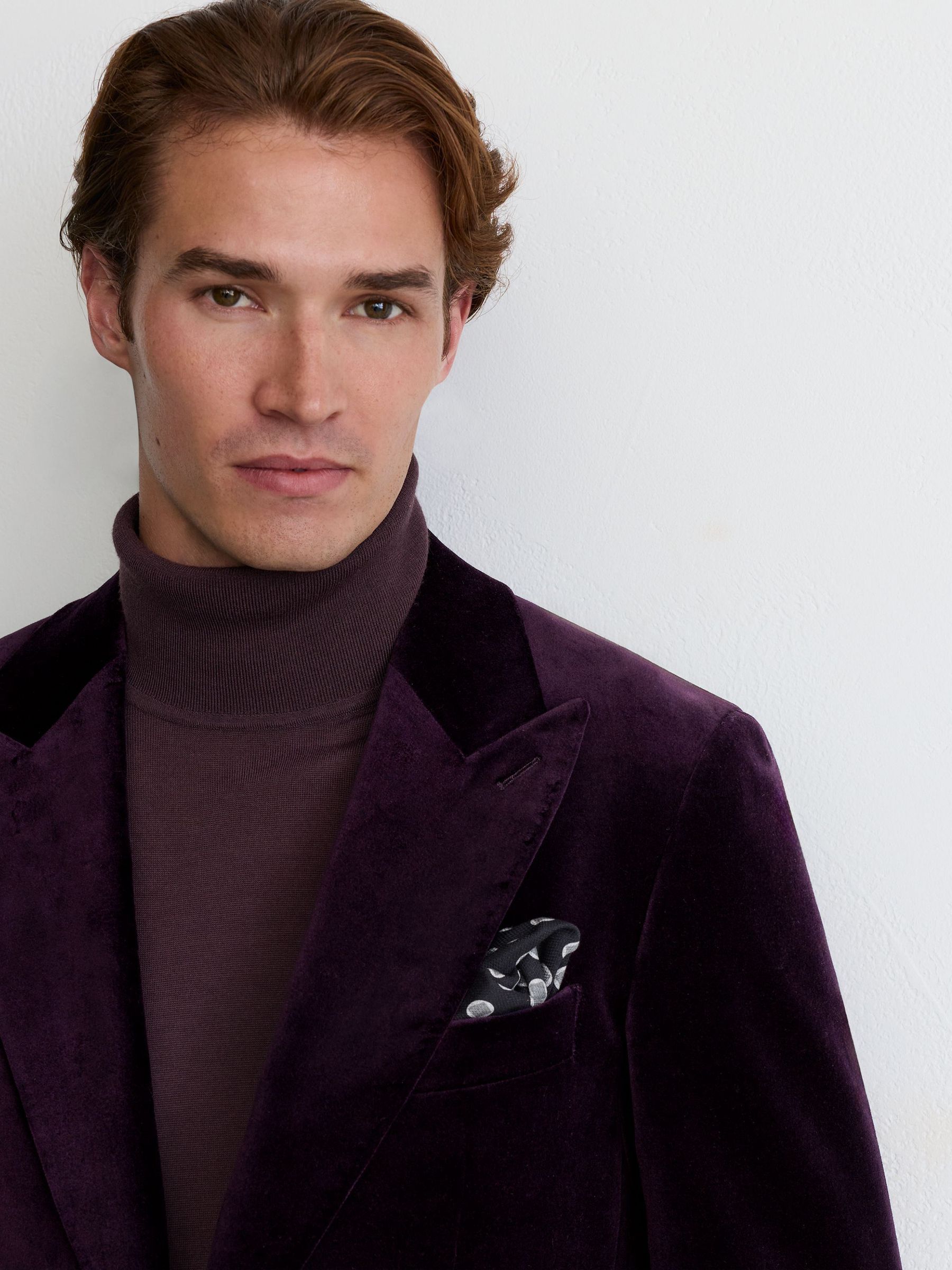 Velvet Single-Breasted Classic-Fit Blazer in Purple - Image 1 of 8
