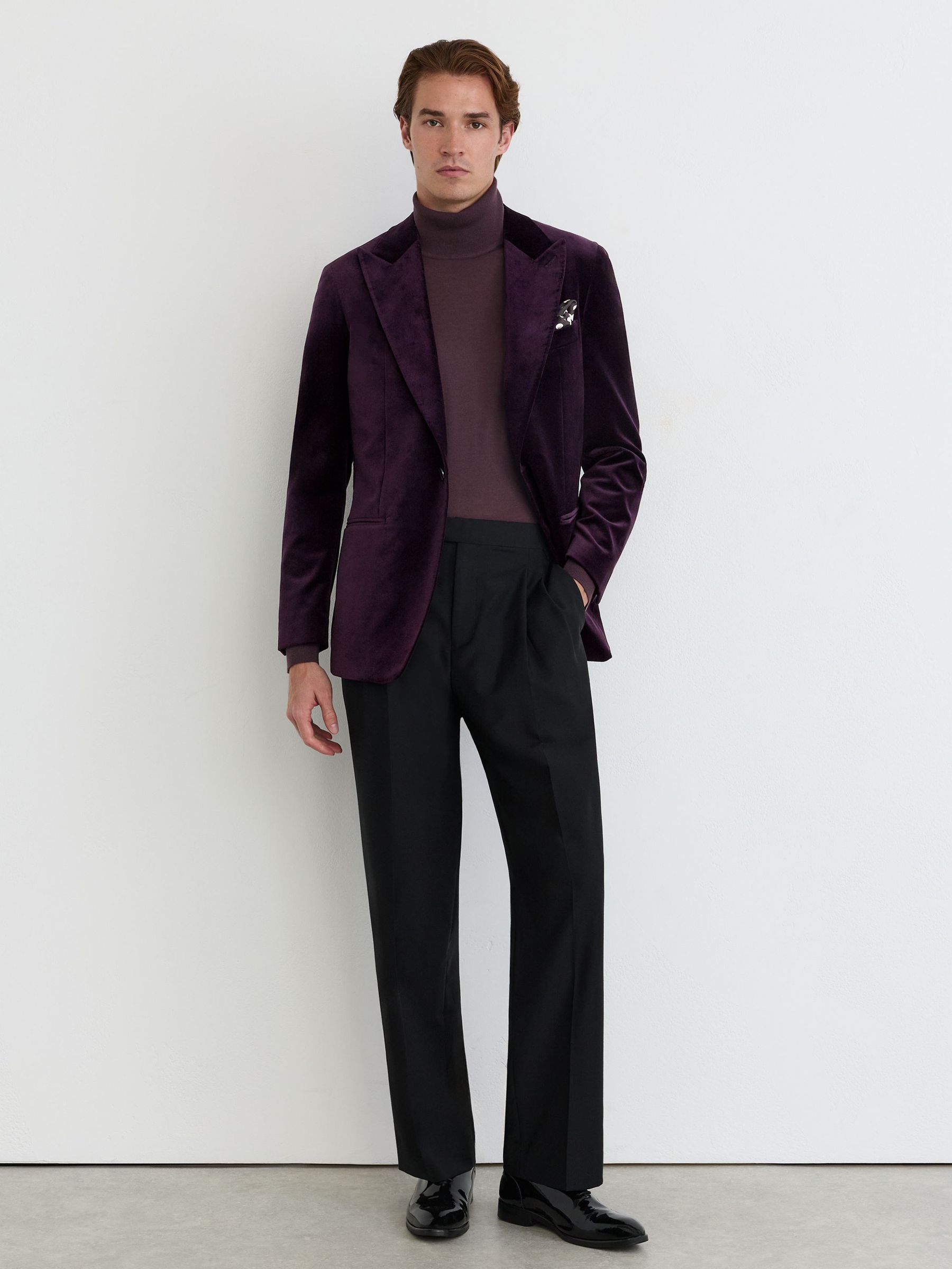 Velvet Single-Breasted Classic-Fit Blazer in Purple - Image 3 of 8