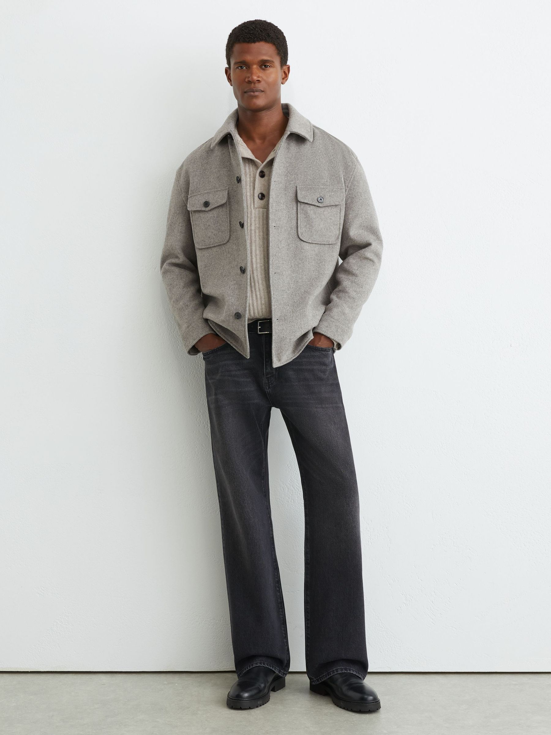 Wool-Blend Twin-Pocket Overshirt in Soft Grey - 第 3 張圖片，共 7 張