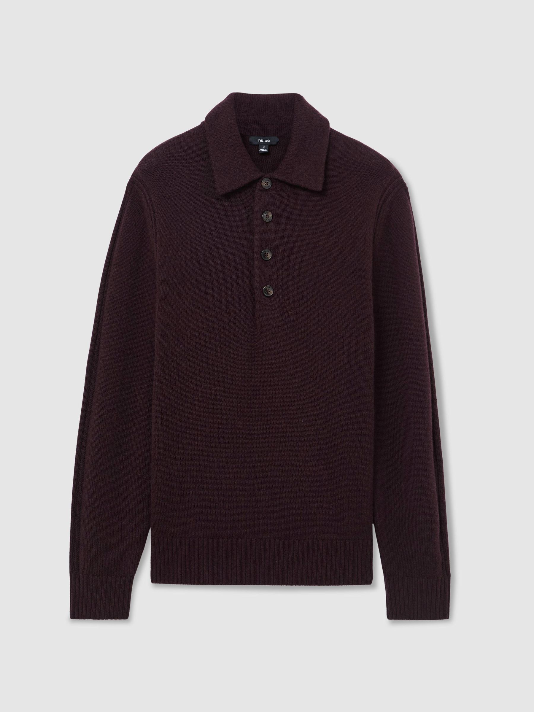 Wool-Blend Polo Shirt in Bordeaux - Image 2 of 7
