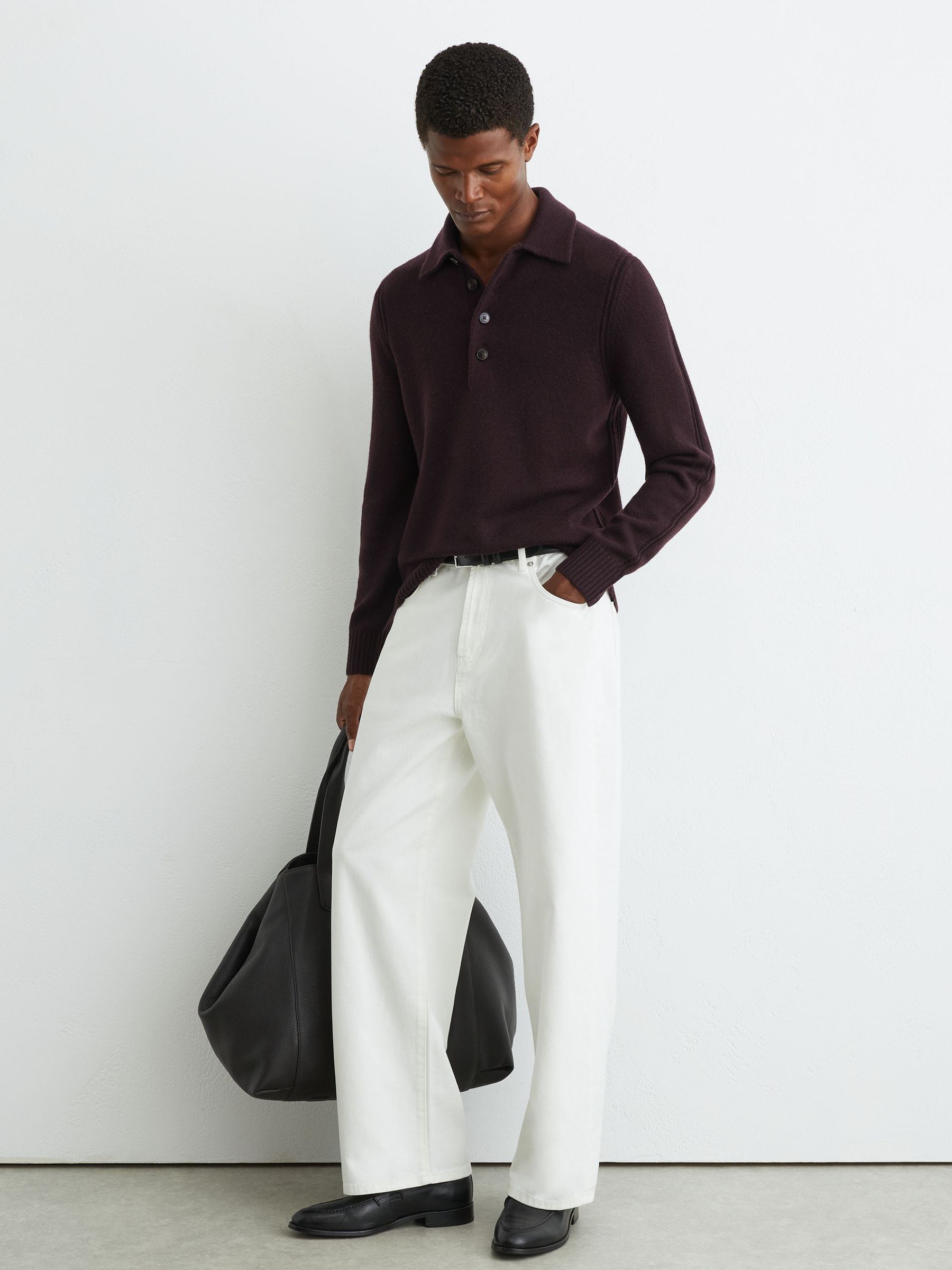 Wool-Blend Polo Shirt in Bordeaux - Image 3 of 7
