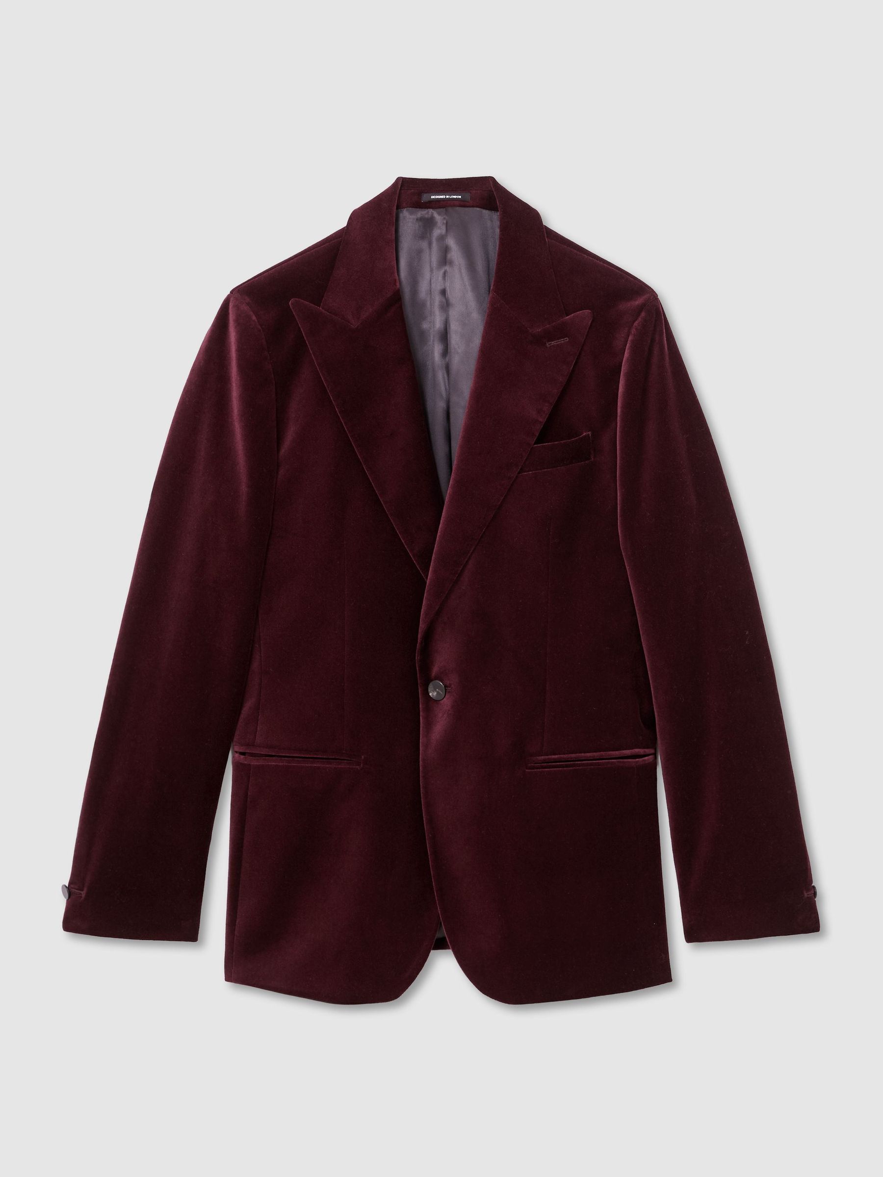 Tailored Fit Velvet Single-Breasted Blazer in Bordeaux - Image 2 of 9