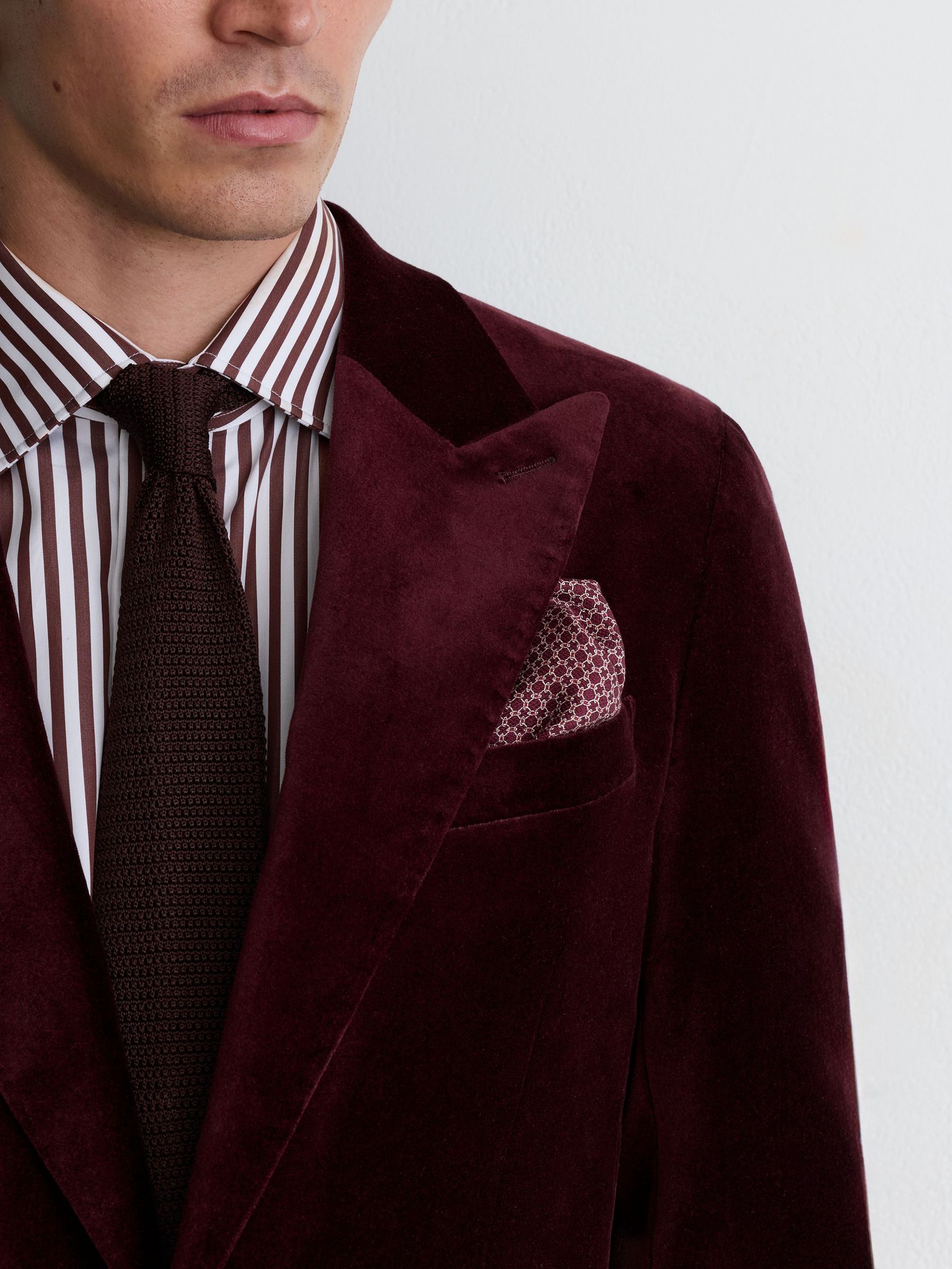 Tailored Fit Velvet Single-Breasted Blazer in Bordeaux - Image 3 of 9