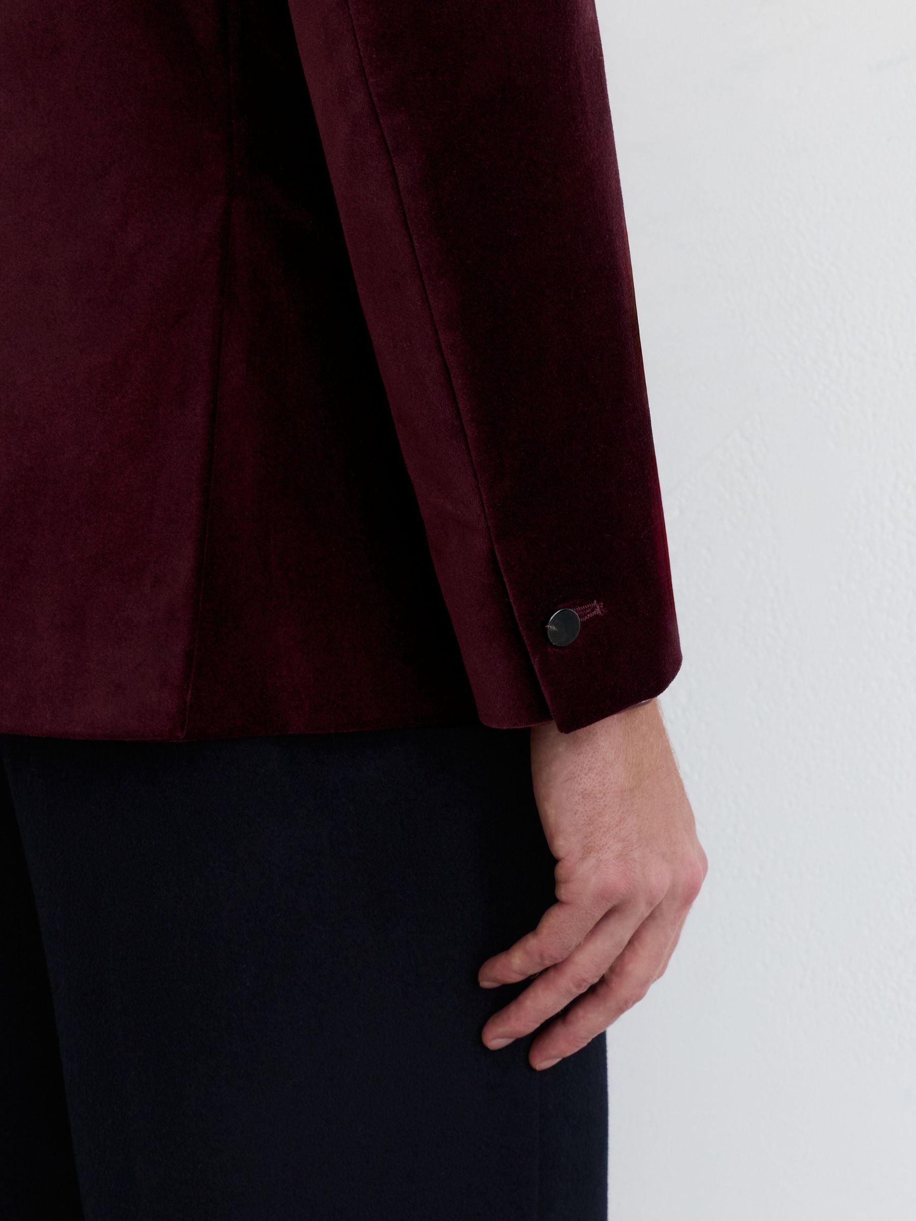 Tailored Fit Velvet Single-Breasted Blazer in Bordeaux - Image 5 of 9
