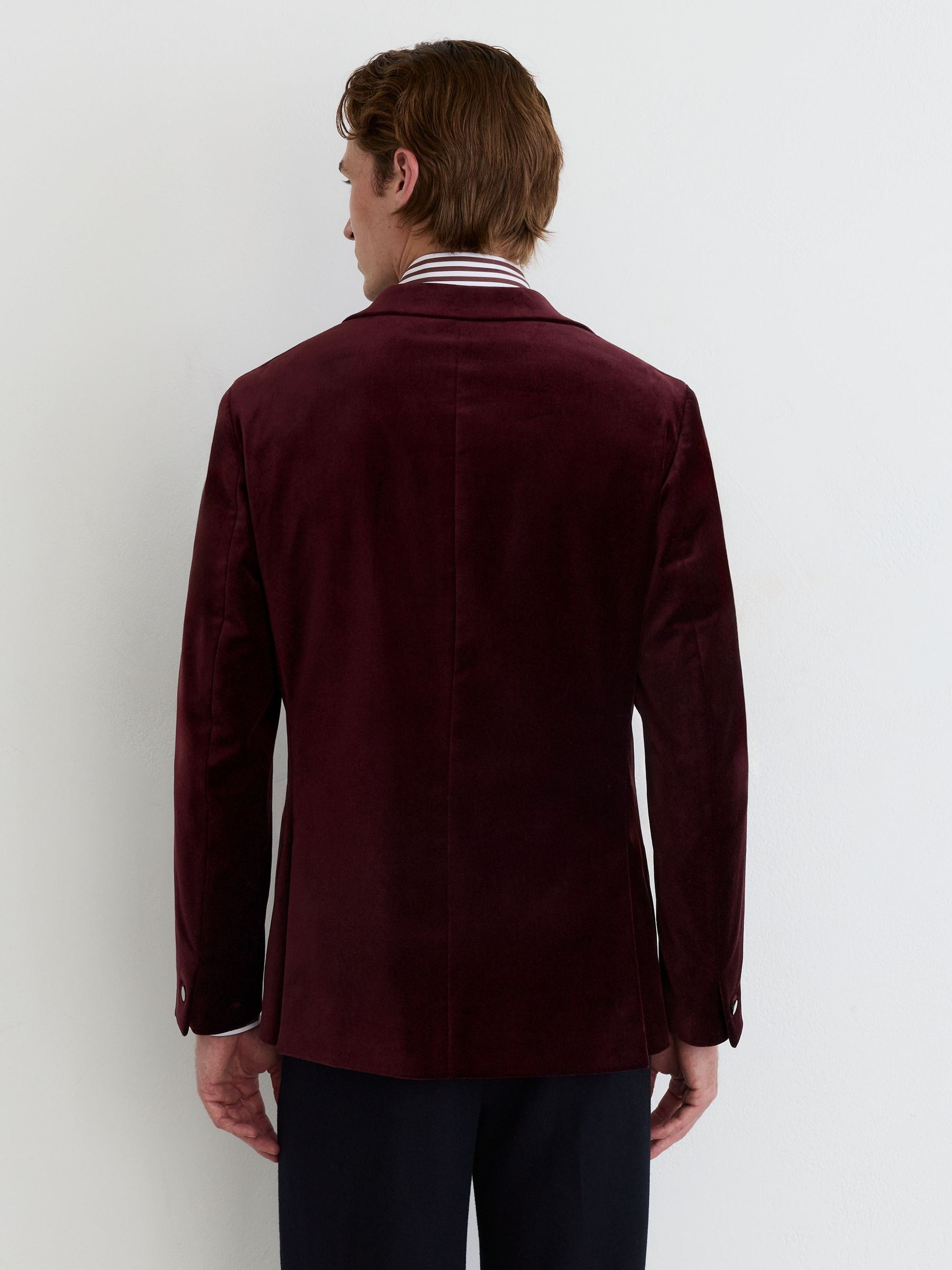 Tailored Fit Velvet Single-Breasted Blazer in Bordeaux - Image 6 of 9