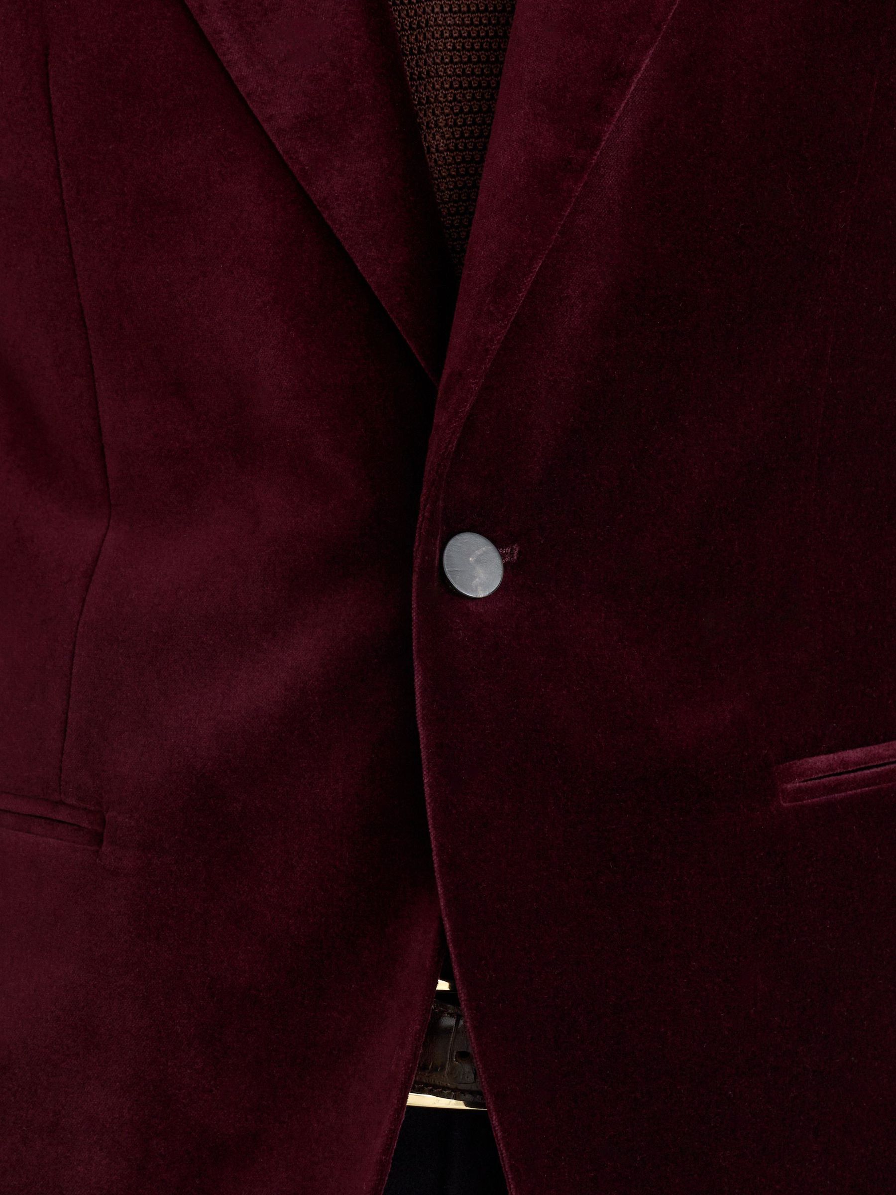 Tailored Fit Velvet Single-Breasted Blazer in Bordeaux - Image 7 of 9