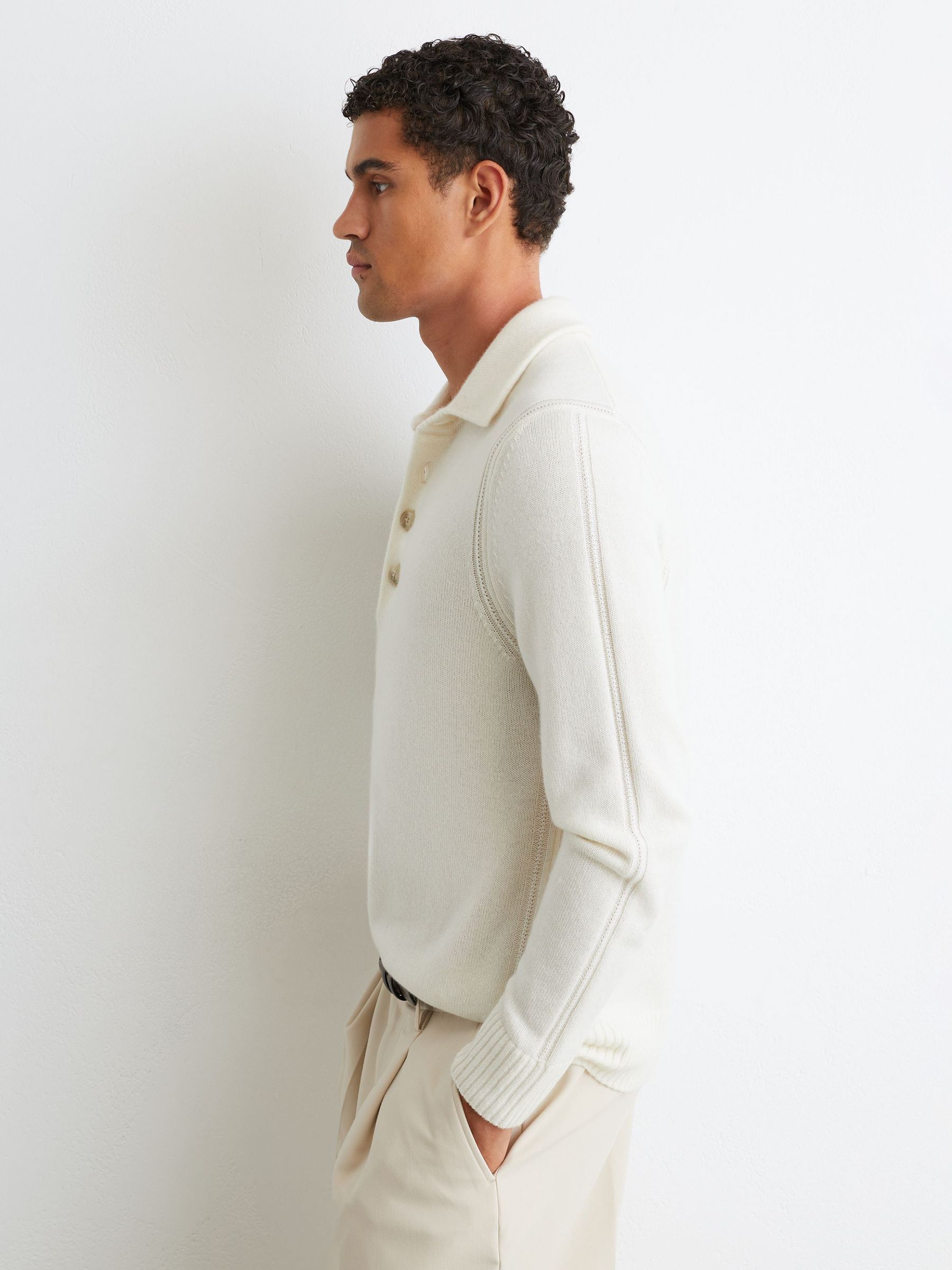 Wool-Blend Polo Shirt in White - Image 1 of 8