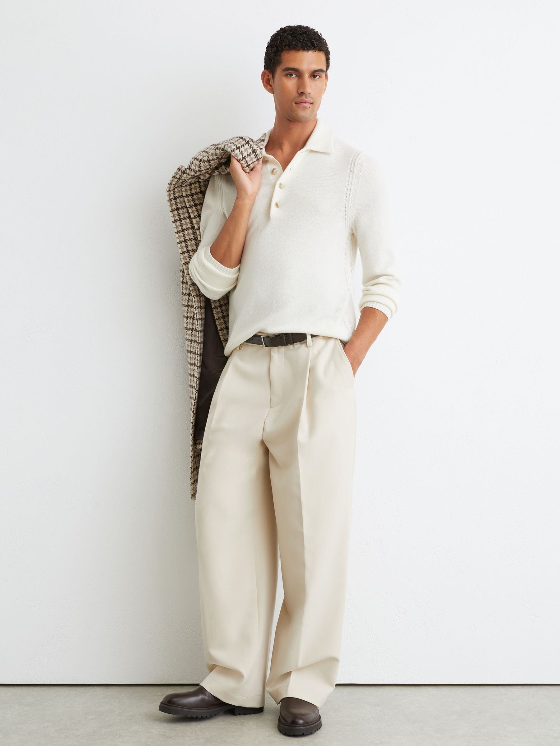 Wool-Blend Polo Shirt in White - Image 3 of 8