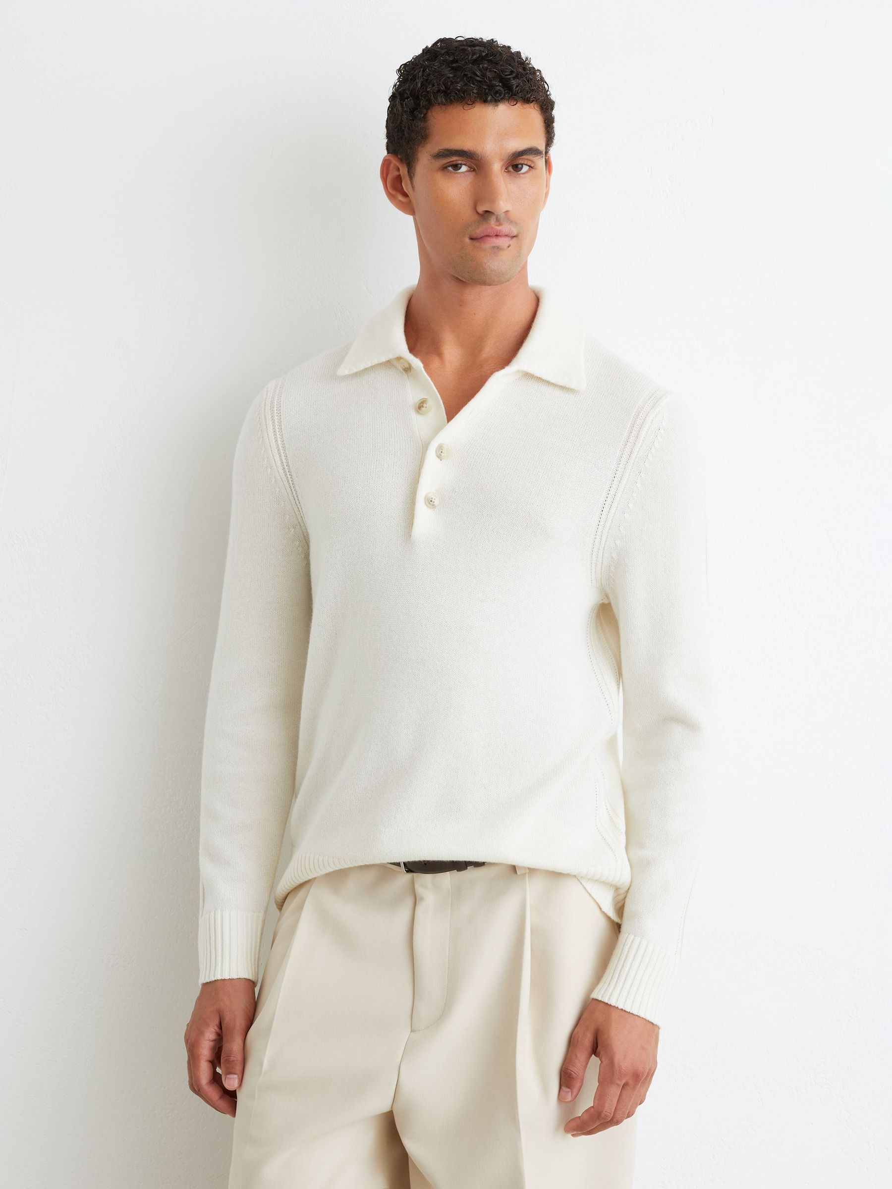 Wool-Blend Polo Shirt in White - Image 4 of 8