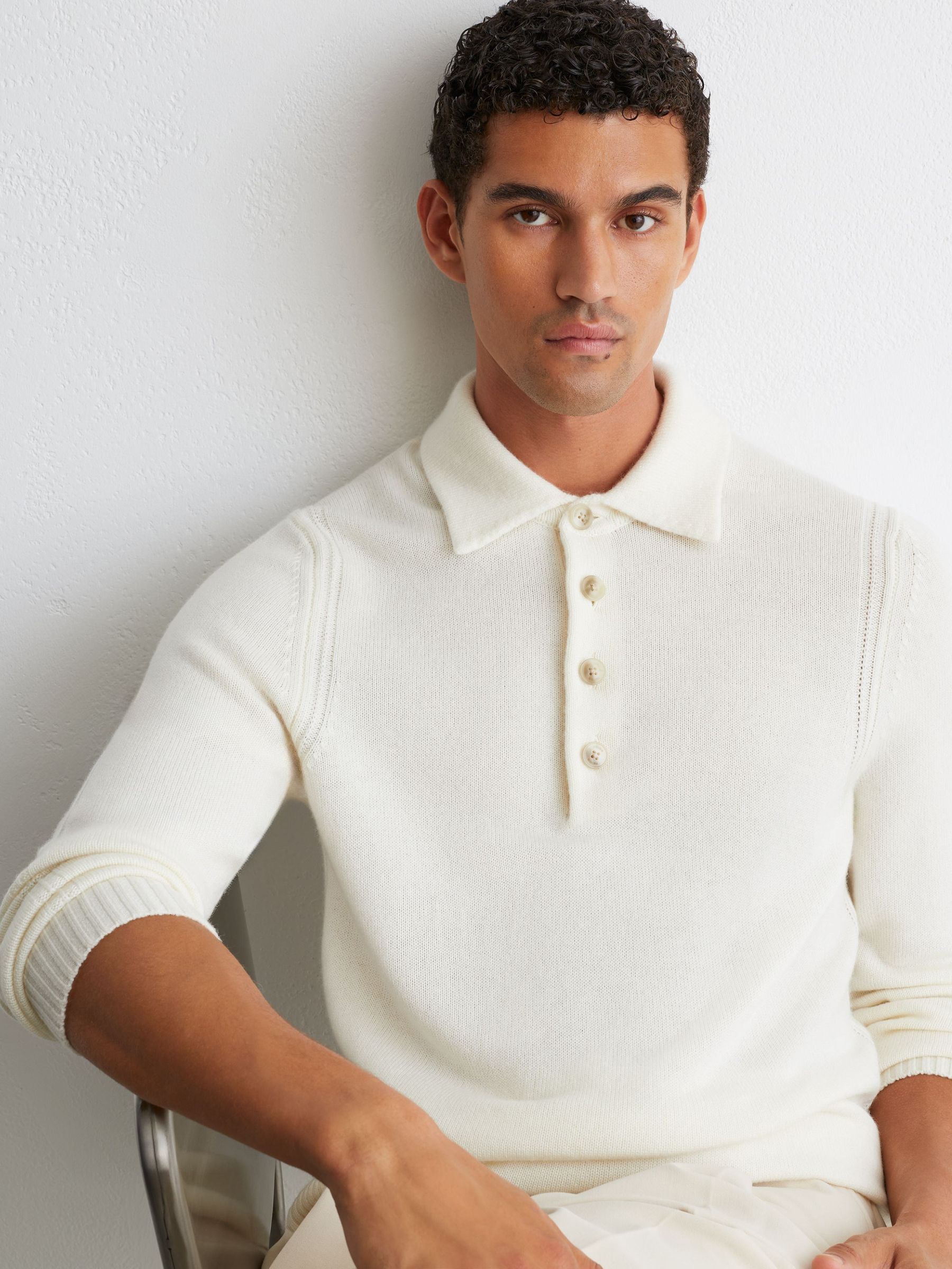 Wool-Blend Polo Shirt in White - Image 6 of 8
