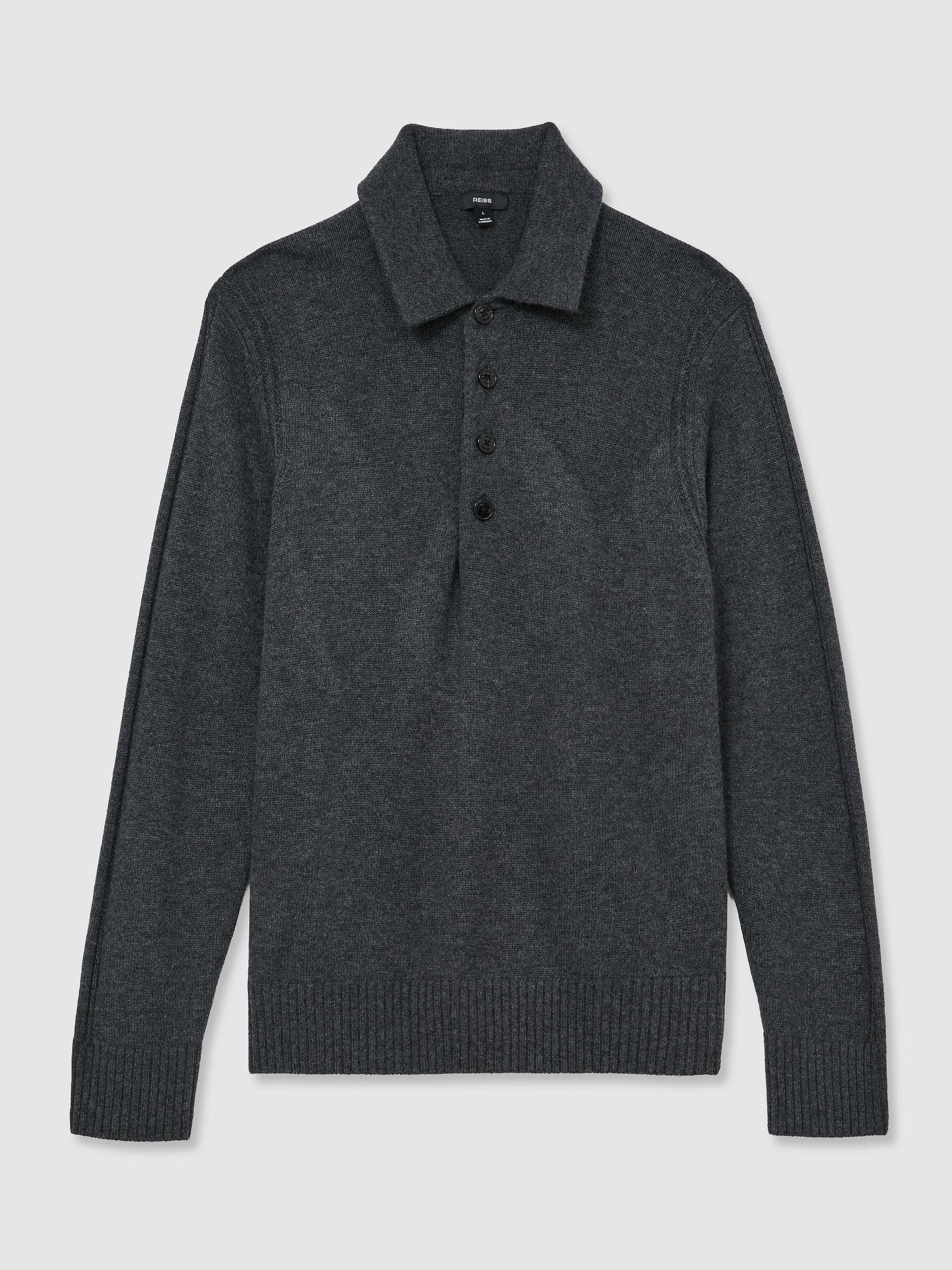 Wool-Blend Polo Shirt in Mid Grey - Image 2 of 8