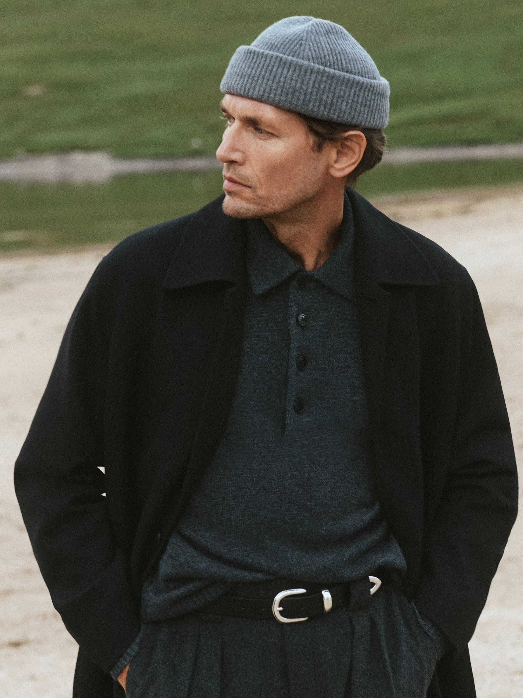Wool-Blend Polo Shirt in Mid Grey - Image 3 of 8