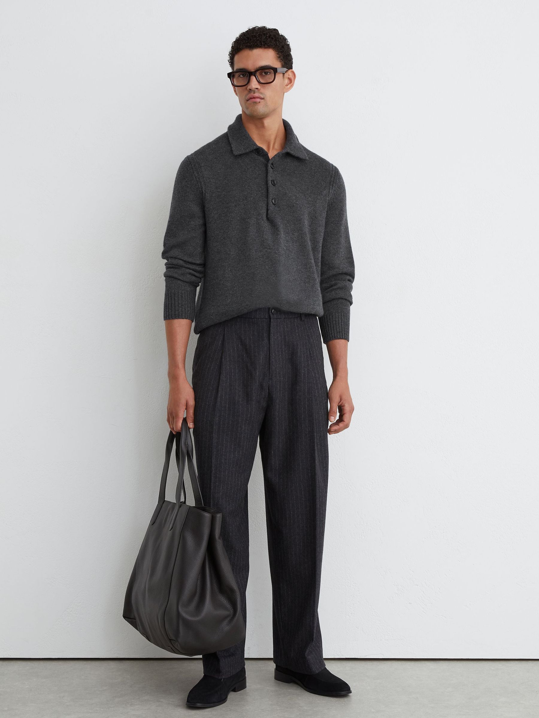 Wool-Blend Polo Shirt in Mid Grey - Image 4 of 8