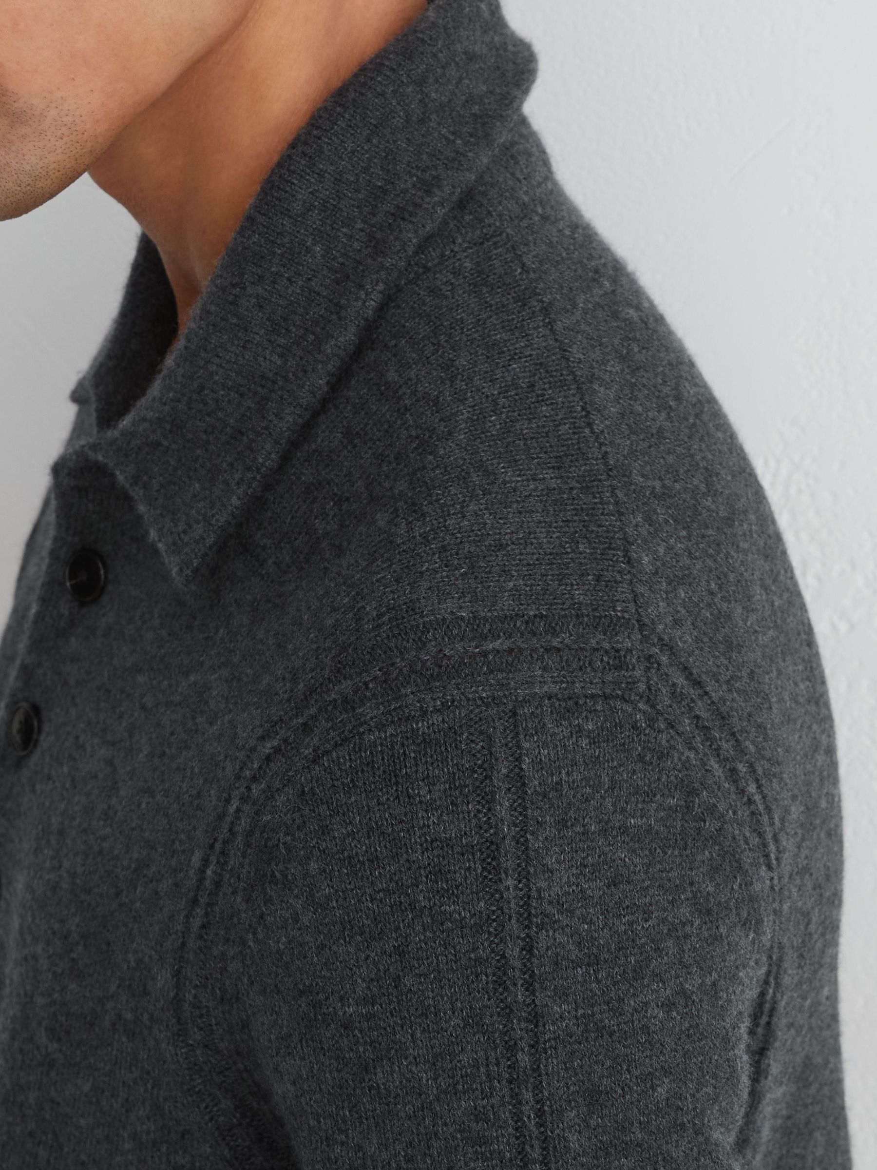 Wool-Blend Polo Shirt in Mid Grey - Image 5 of 8