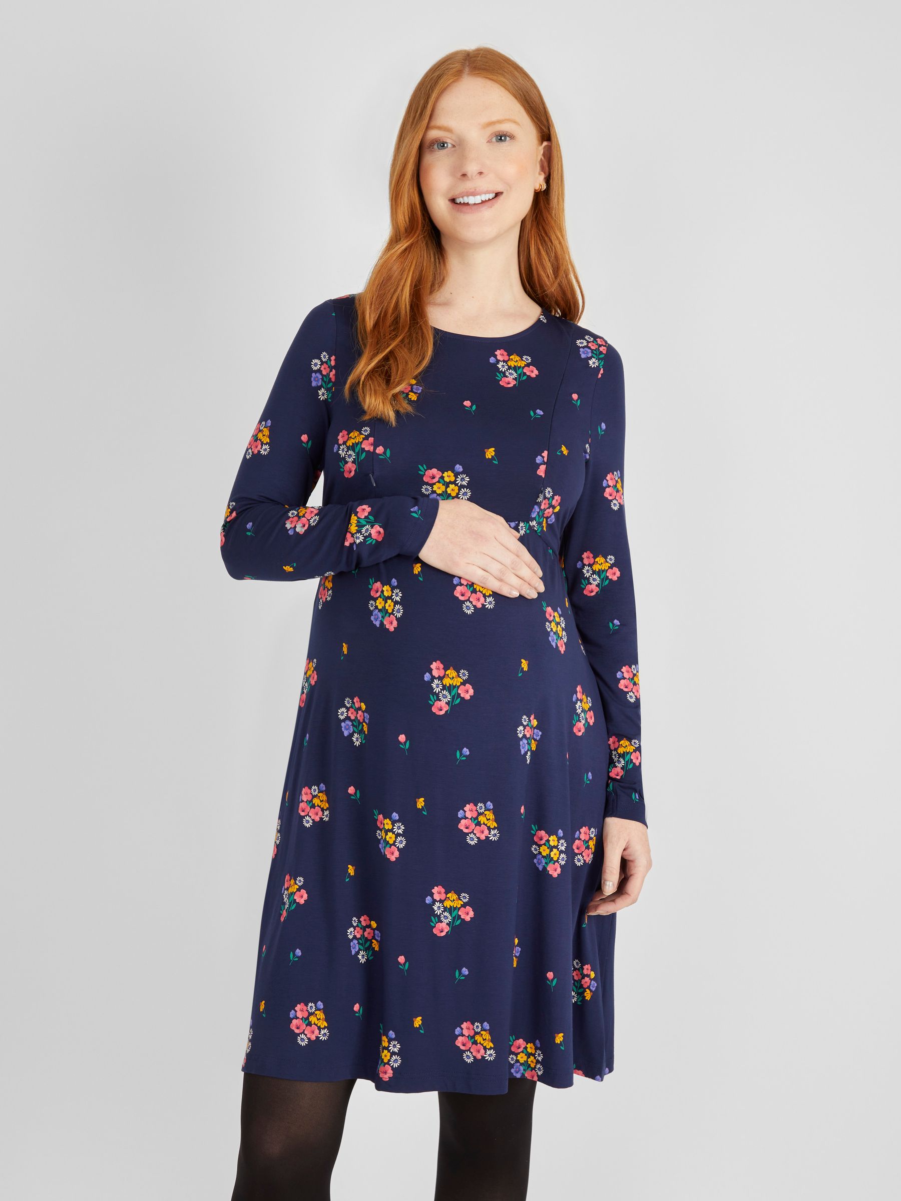 Navy Floral Maternity & Nursing Dress - Image 2 of 5