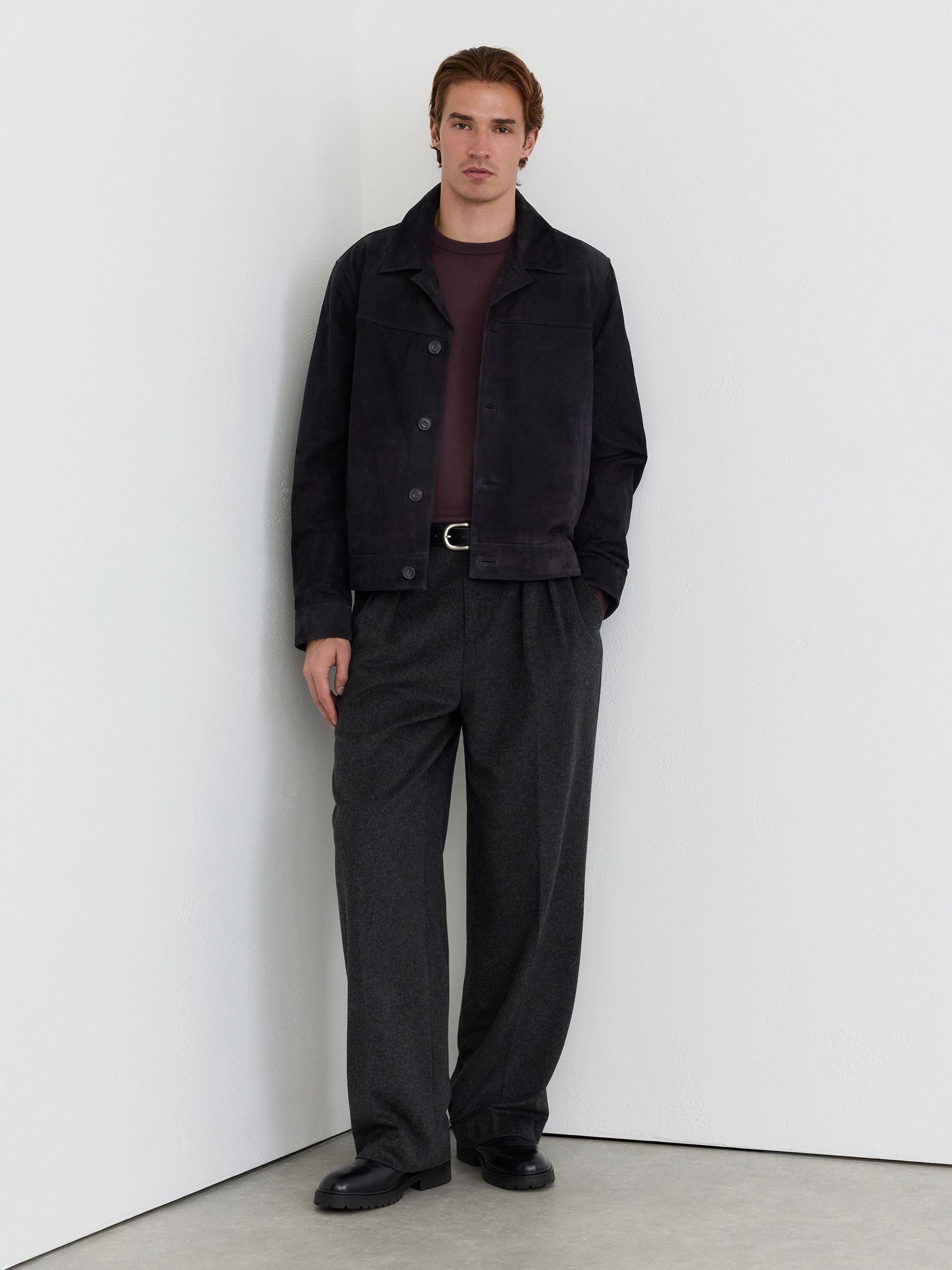Suede Revere-Collar Jacket in Navy - Image 3 of 8