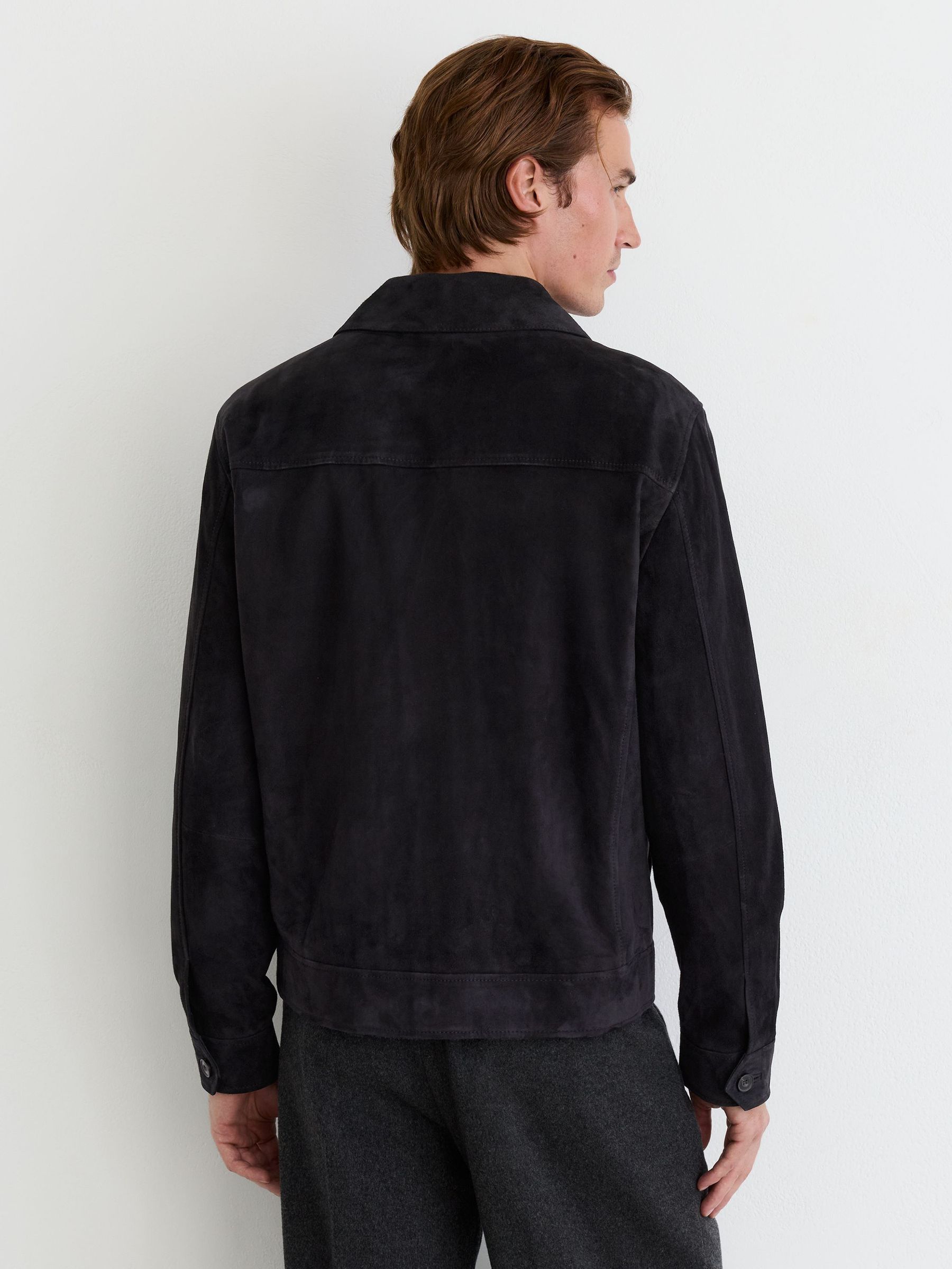 Suede Revere-Collar Jacket in Navy - Image 5 of 8