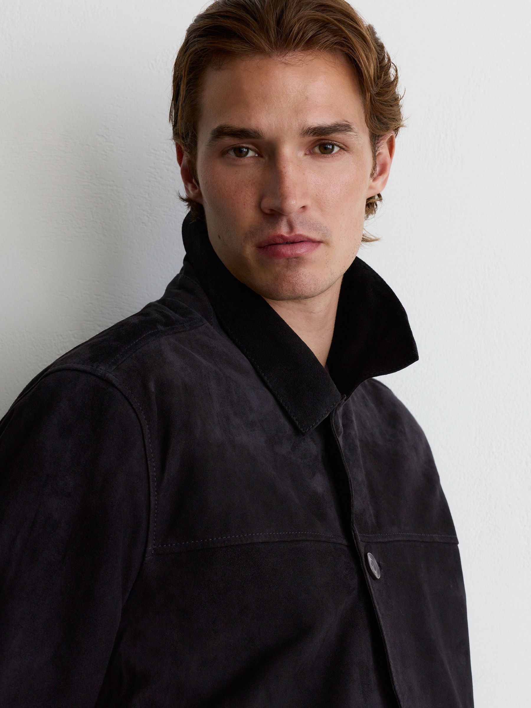 Suede Revere-Collar Jacket in Navy - Image 6 of 8