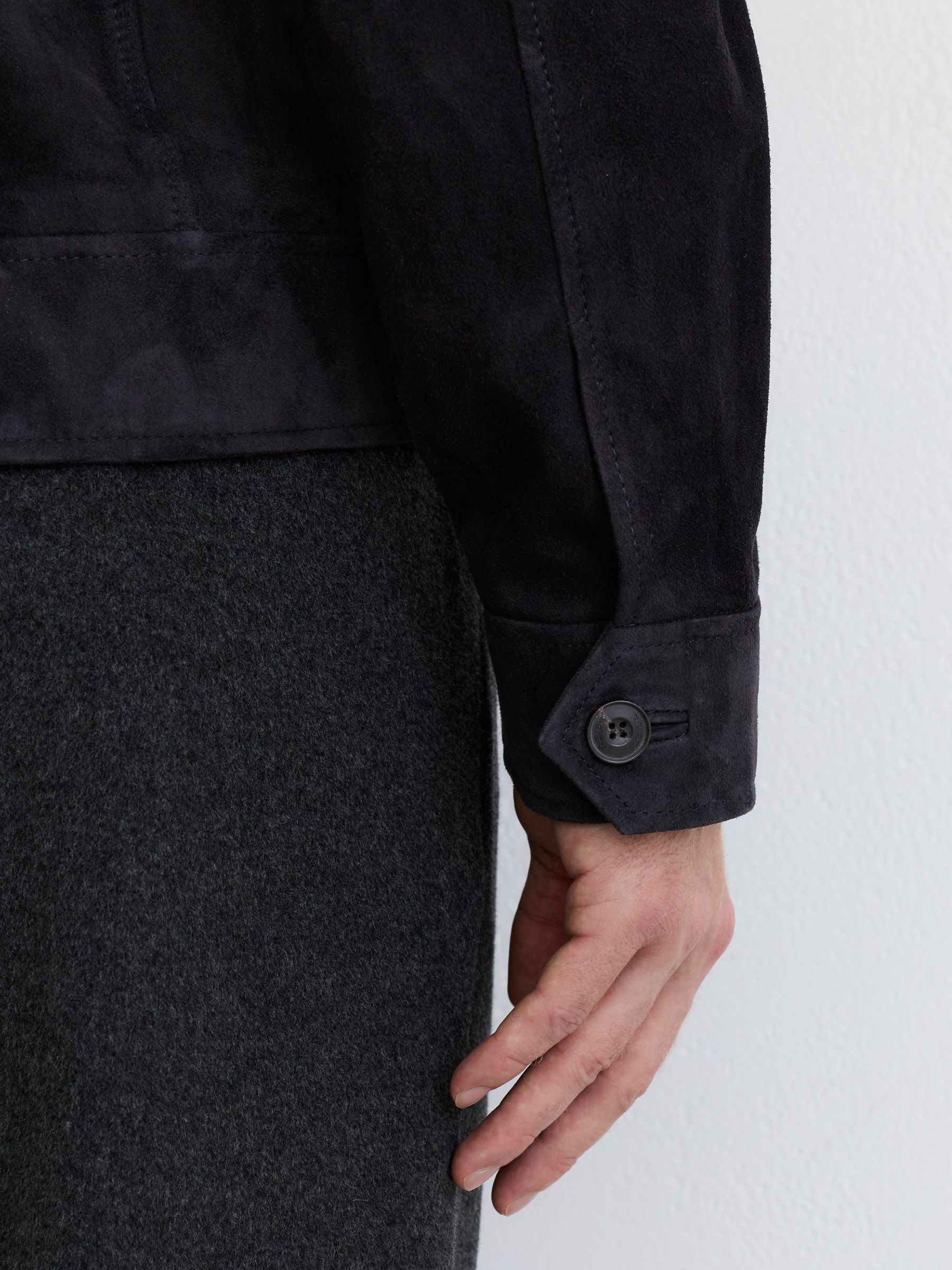 Suede Revere-Collar Jacket in Navy - Image 7 of 8