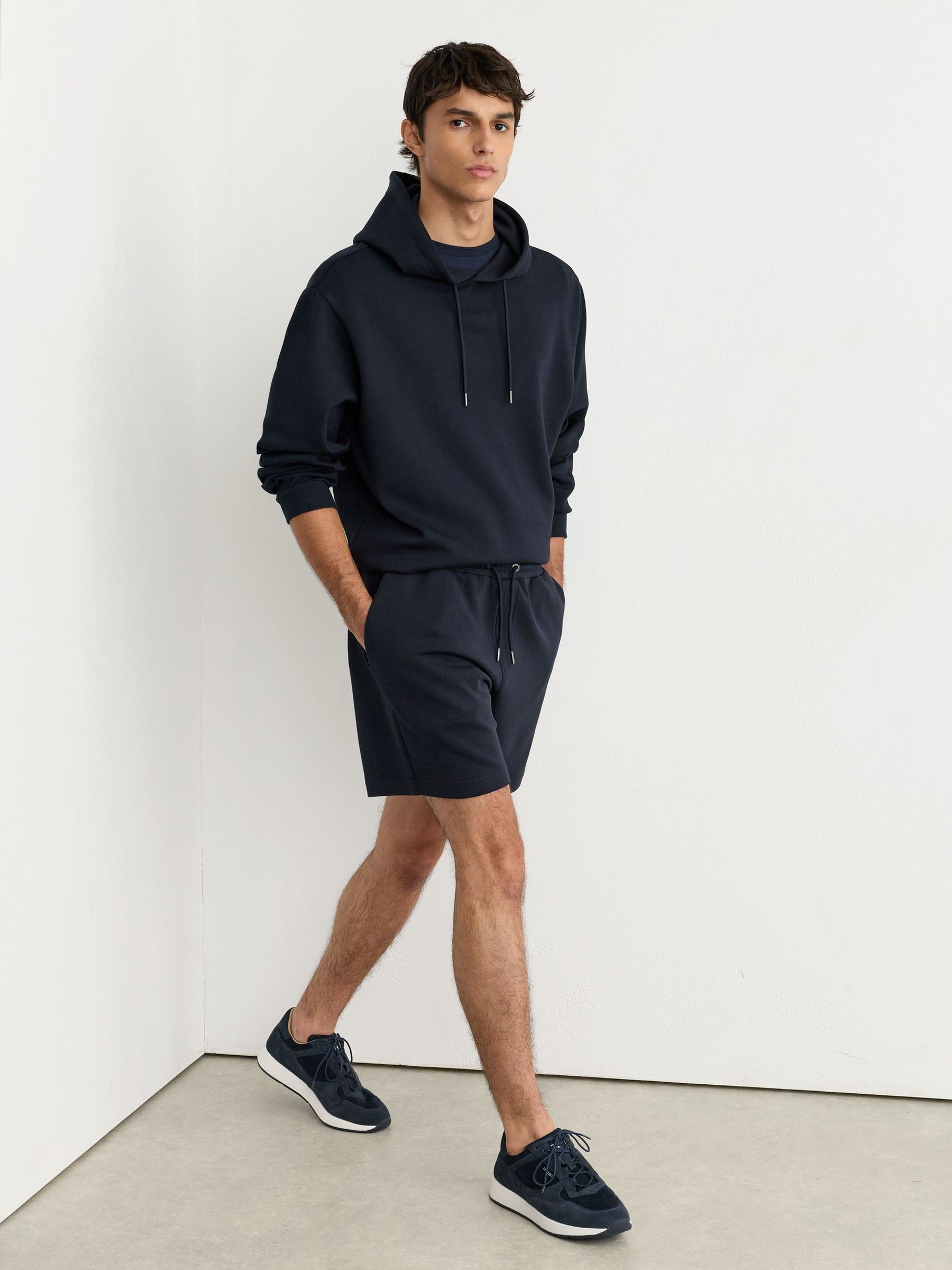 Sueded Interlock Jersey Drawstring Shorts in Navy - Image 3 of 6